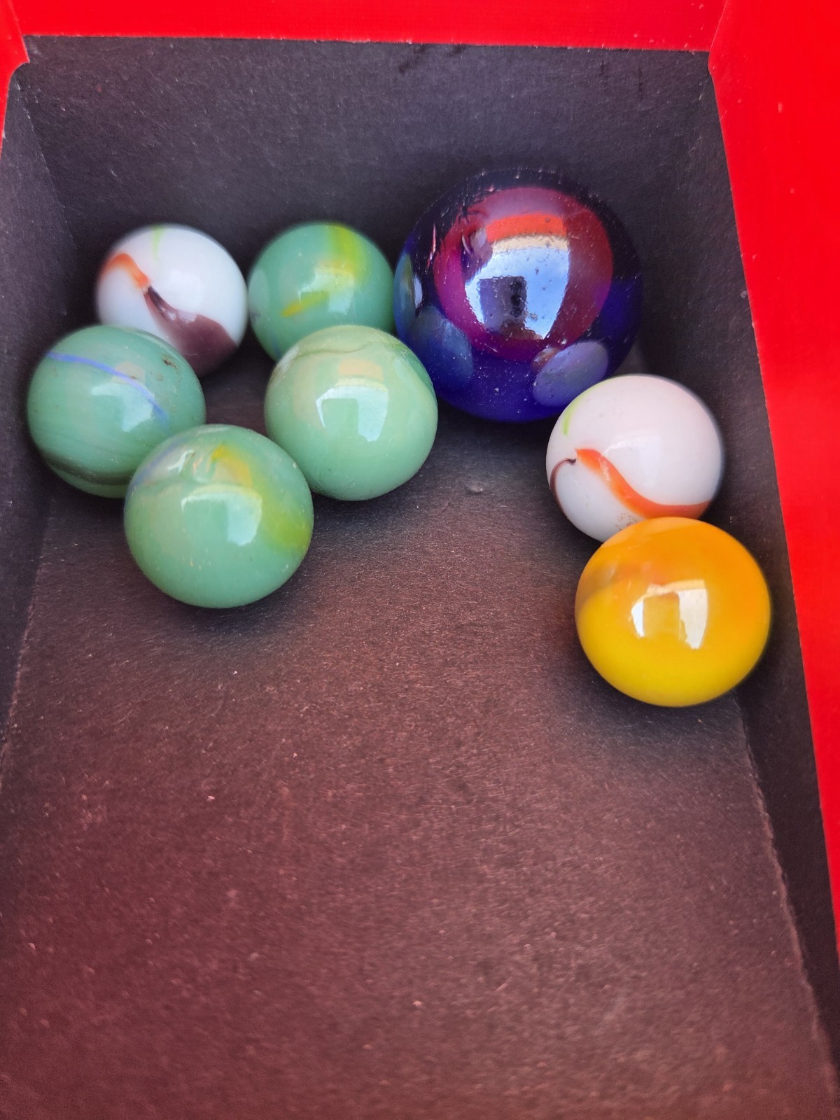 Lot of 8 Vintage Glass Marbles - Large Blue Shooter & Assorted Swirls