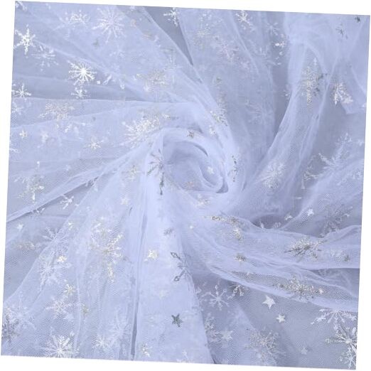 2 Yards 59 Inch Snowflake Tulle Cloth Sheer Organza Material Silver Foil White