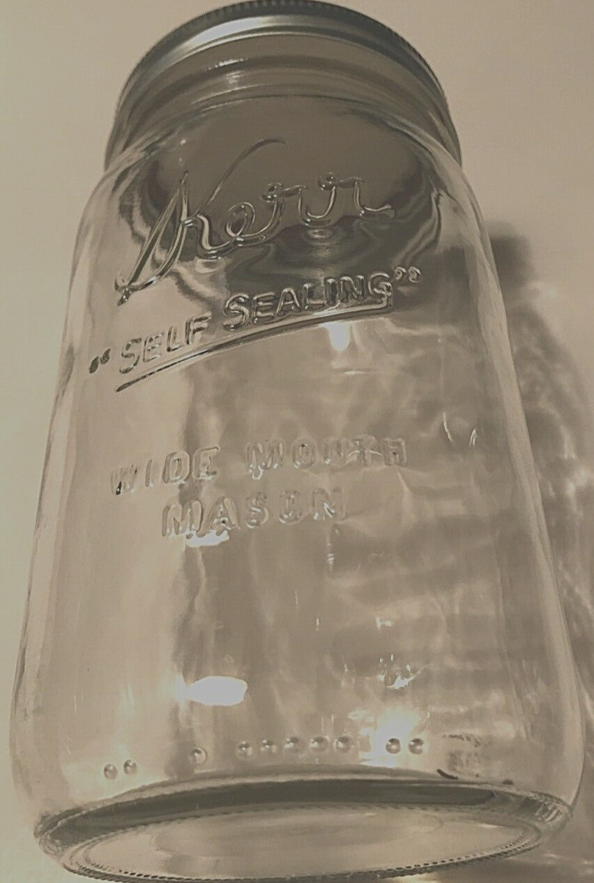 Lot of 8 Kerr Clear Self Sealing Mason Wide Mouth Quart Canning Jars Lids 6 1/2"