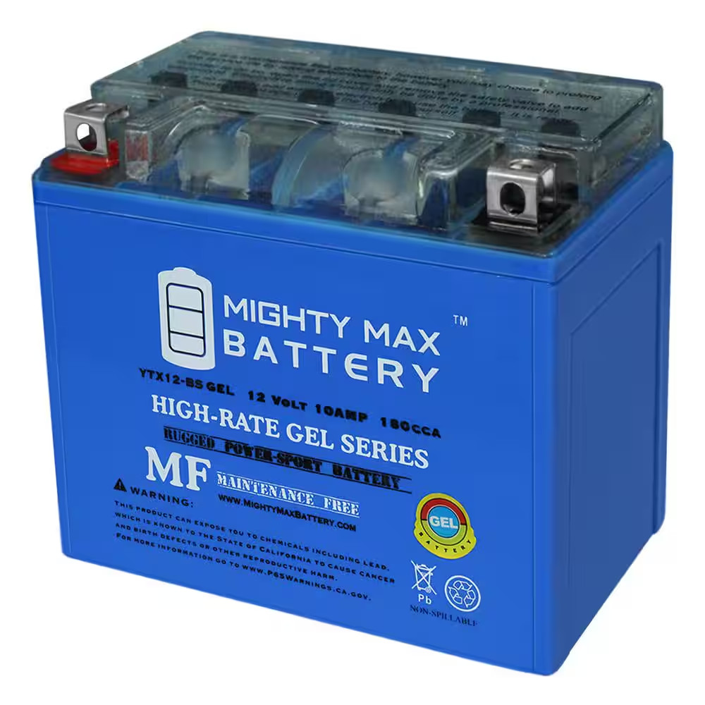 YTX12-BS 12-Volt 10AH GEL Motorcycle Battery for Honda, Suzuki, Kawasaki