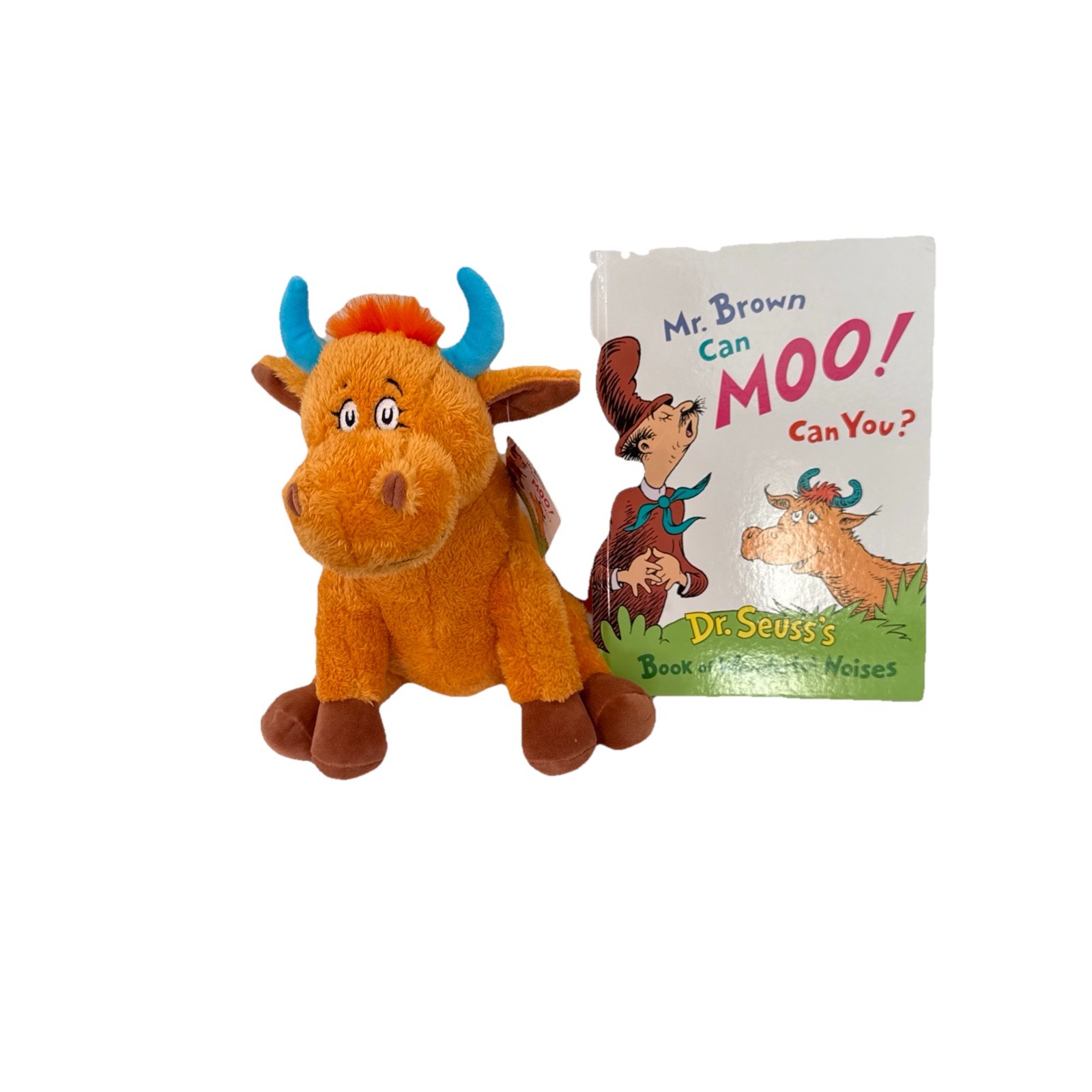 Kohl's Cares Dr Seuss Mr. Brown Can Moo Can You Orange Cow Plush 14” & Book NWT