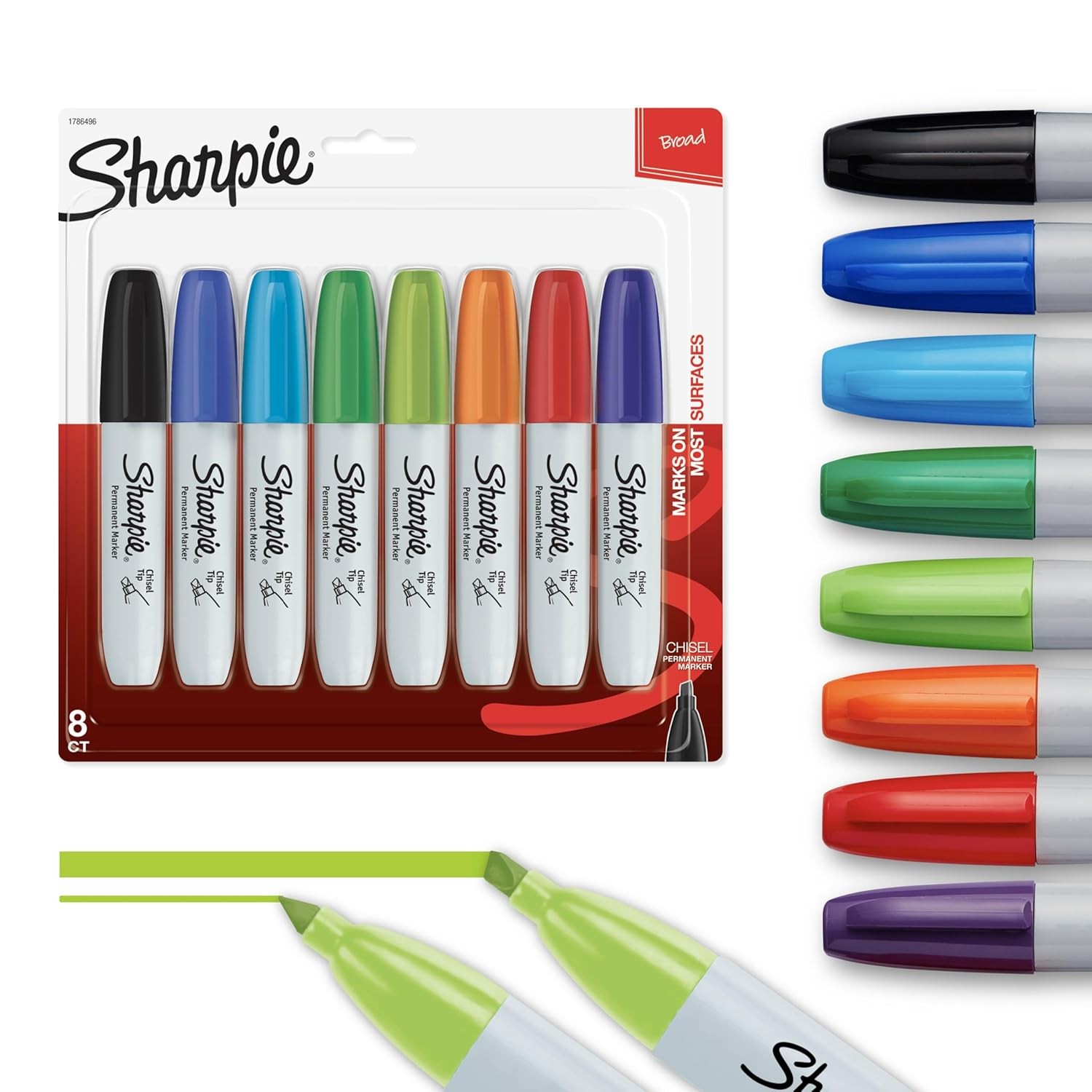 SHARPIE Permanent Markers, Chisel Tip, Classic Colors, 8 Count 8ct - Assorted Ch