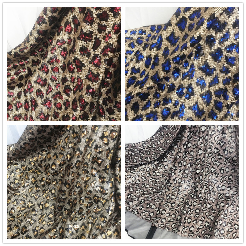 Sequin Cloth Leopard Print Fabric Glitter Sewing for Costume Evening Dress Prom