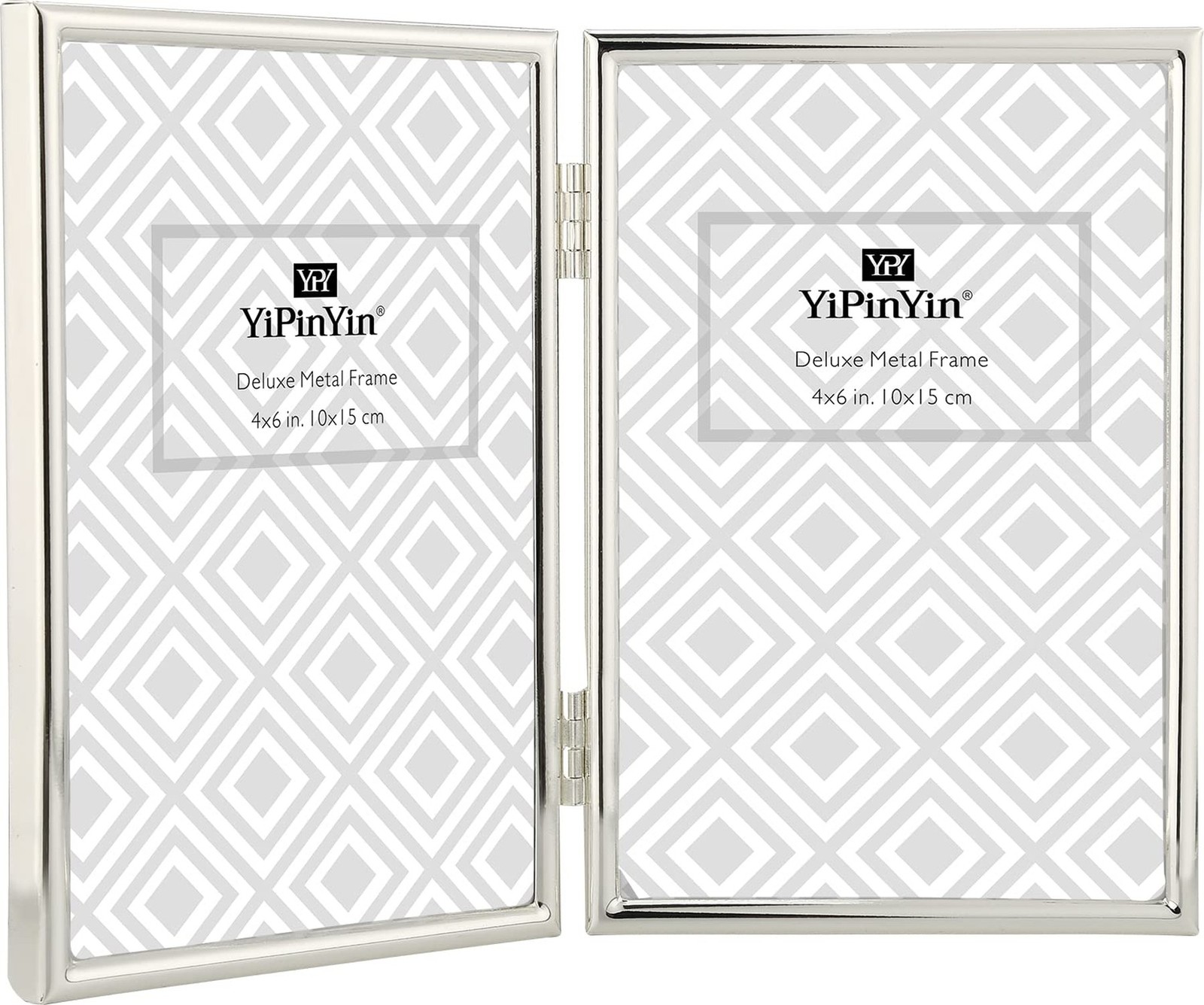 4x6'' Hinged Double Simply Silver Metal Picture Frame, Elegant Silver Plated ...