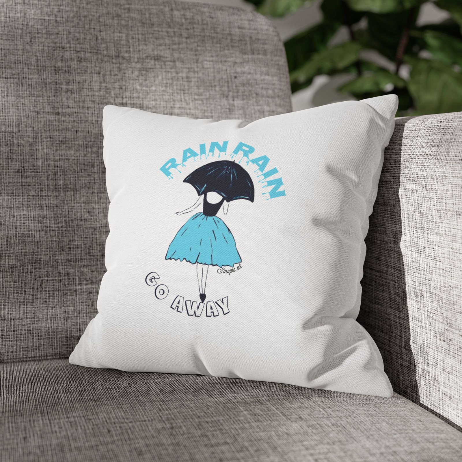 Rain Rain Go Away Pillowcase | Girl with Umbrella Decorative Pillowcase