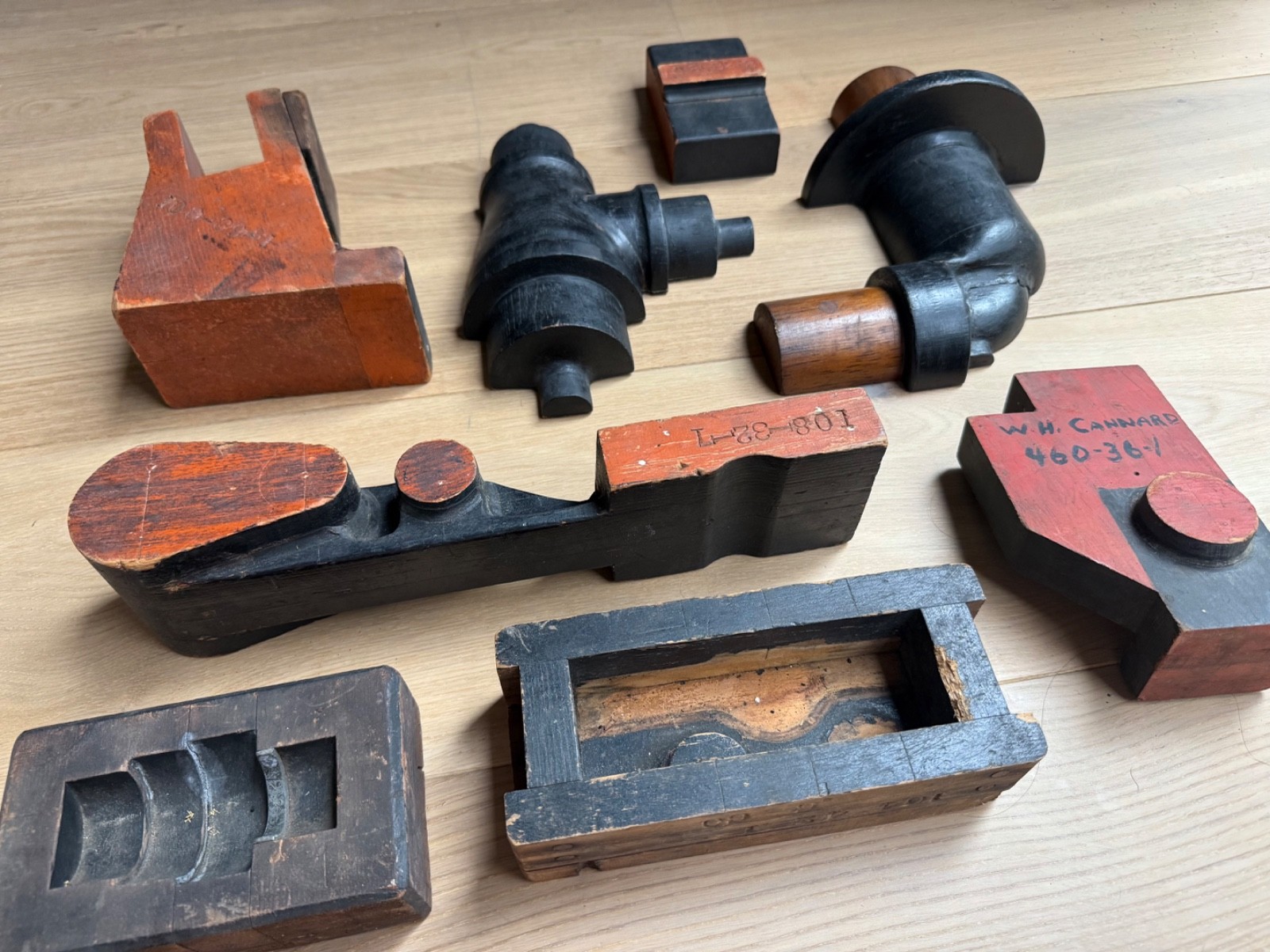 8 Antique Wooden Foundry Patterns - New Haven CT Boiler Factory Industrial Molds