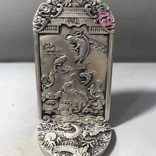 12.5cm Retro White Bronze Handmade Relief Koi Fish Jump Longmen Token Collection
