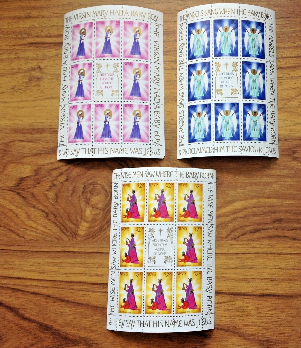NEVIS MNH 1980 SG55-57 CHRISTMAS SHEETS OF 8 X 3. Free UK Postage