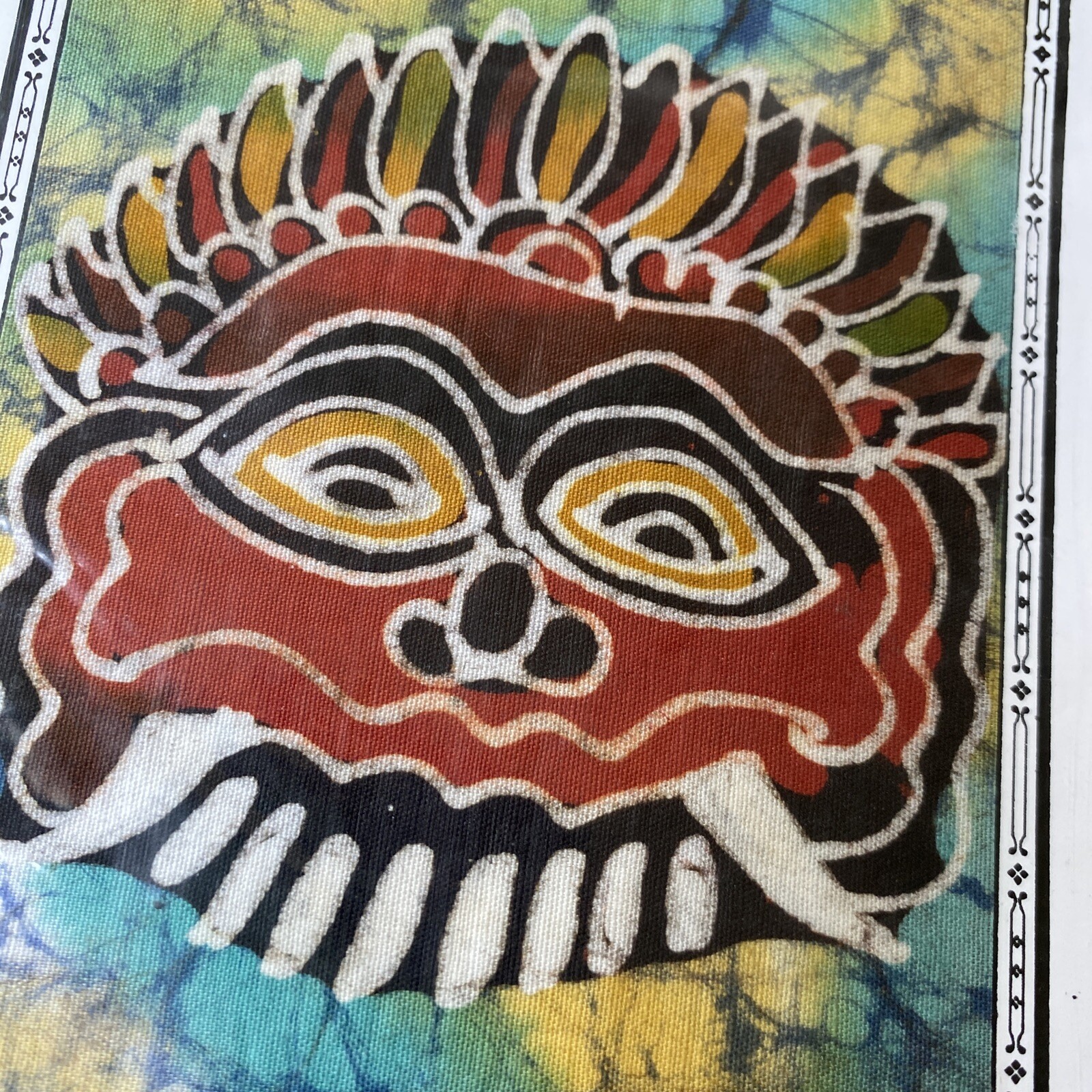 Vtg Sealed Bali Batik Card Dyed Fabric Art Tribal Face Matted Pictured 5x7