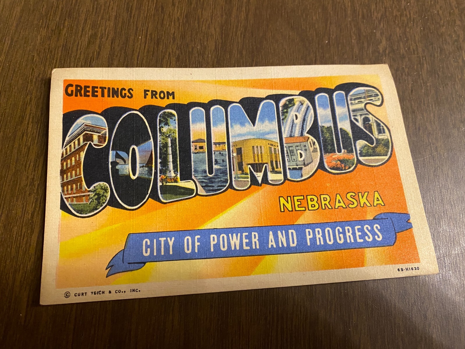 Linen Postcard Greetings from Columbus Nebraska Power & Progress unPosted VTG