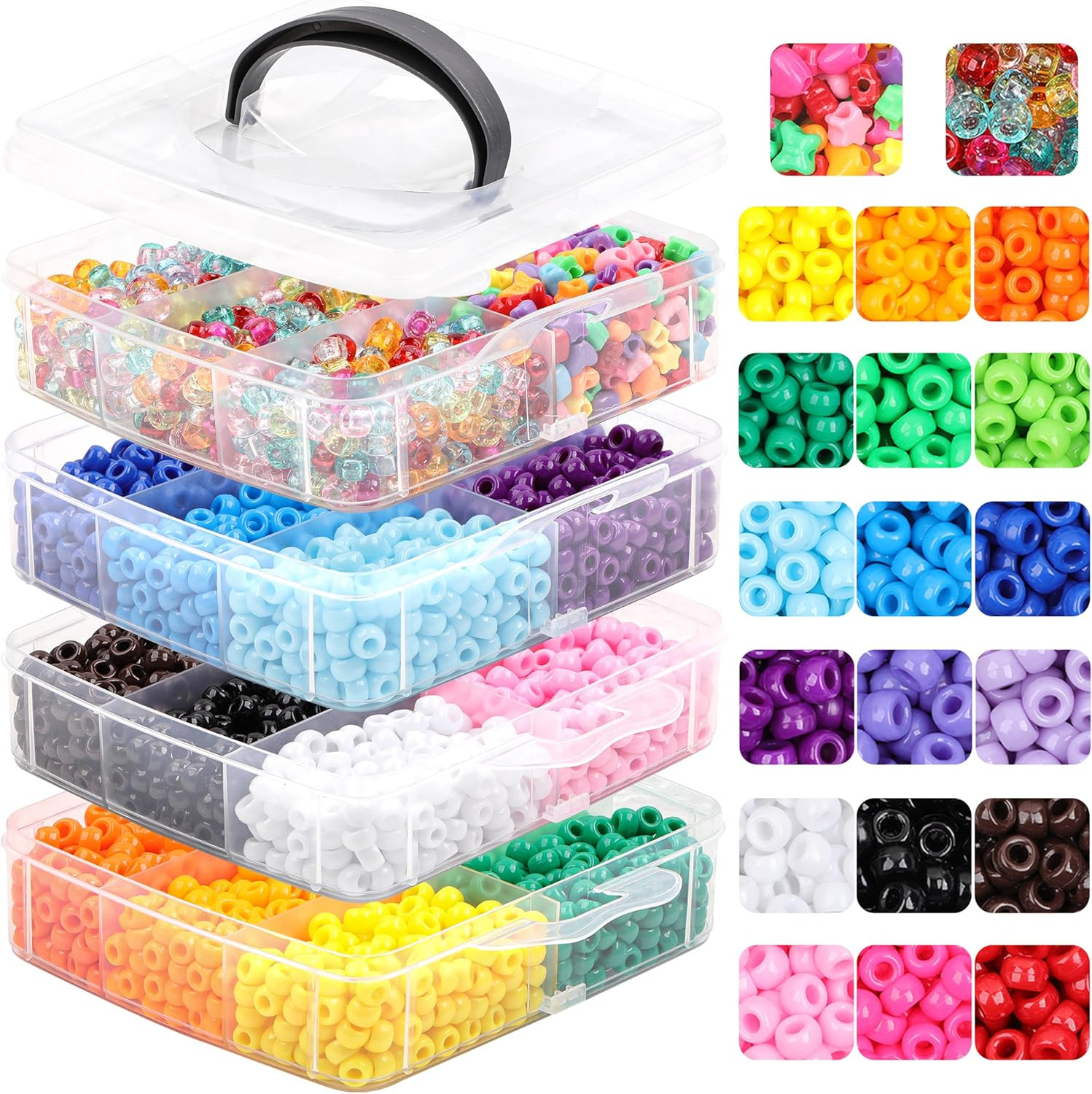 4800 Pcs Pony Beads for Friendship Bracelets 6X9Mm 18 Solid 8 Color Shapes 10 Gl