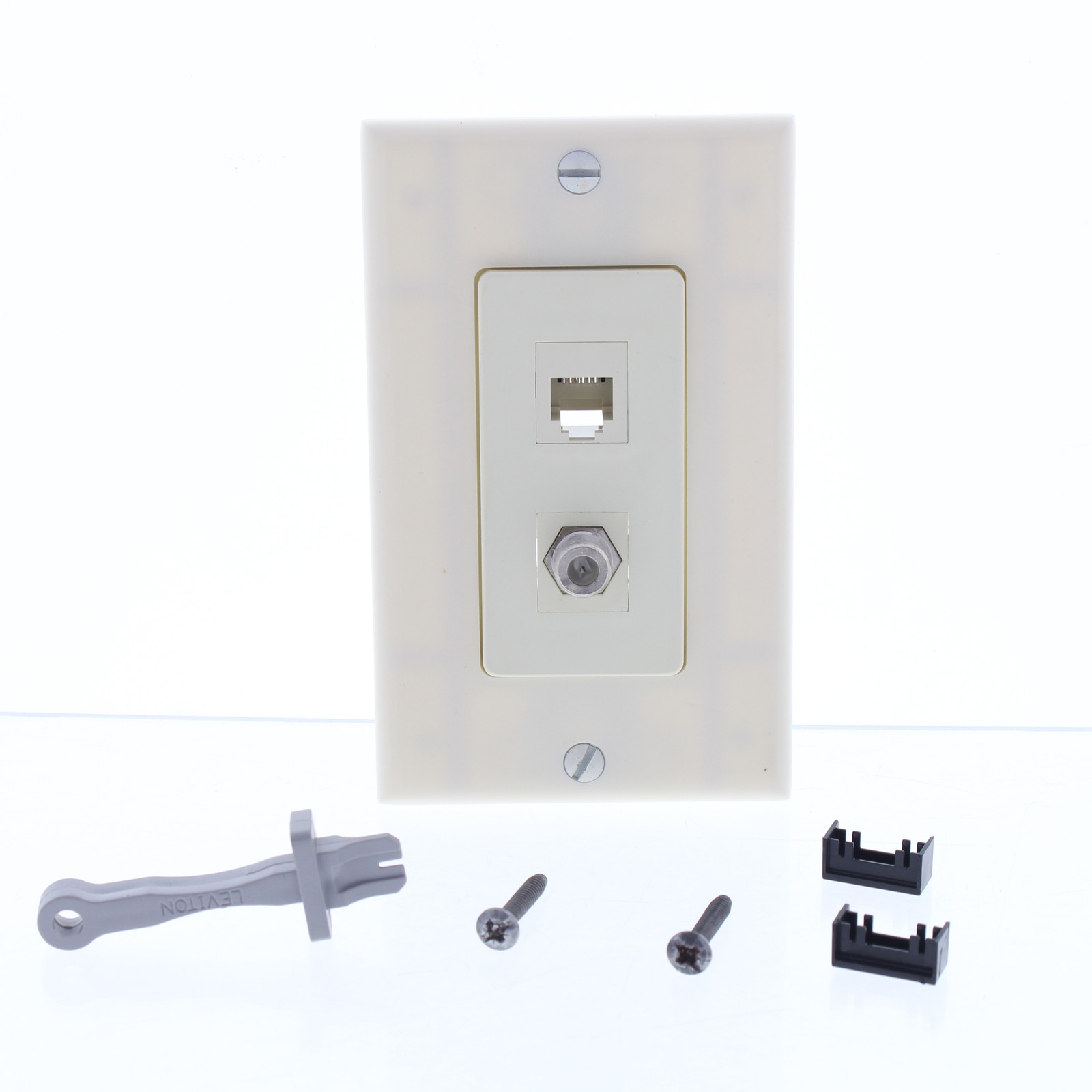 Leviton Almond Quickport CATV F-Type Cable Phone Jack Decora Plate 41658-CA