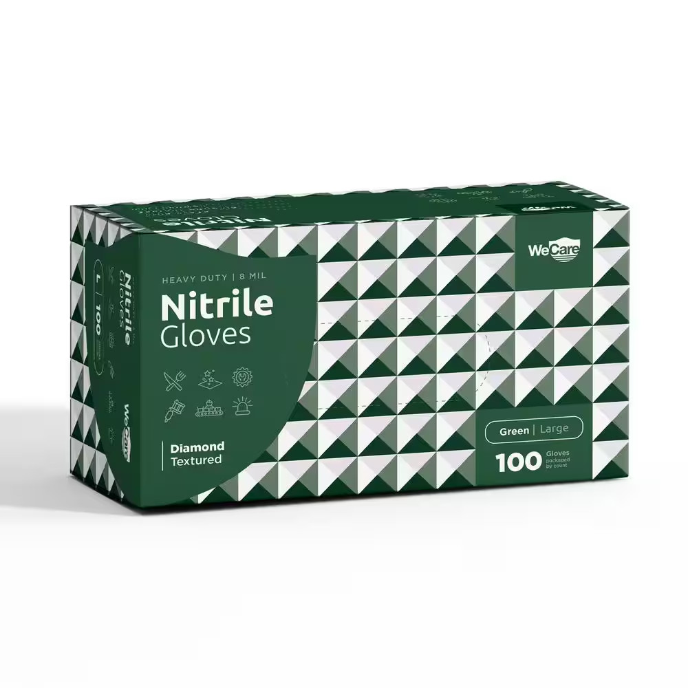 8 Mil Large Heavy-Duty Nitrile Gloves in Green with Diamond Texture Grip Powder 