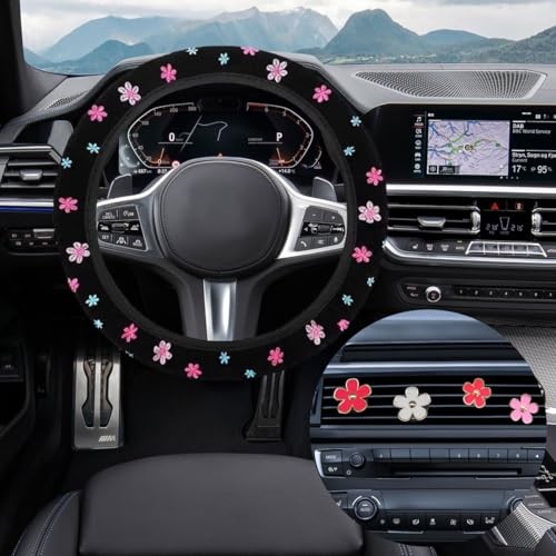 Cute Embroidery Flower Steering Wheel Cover, Non-Slip Floral Steering Wheel 