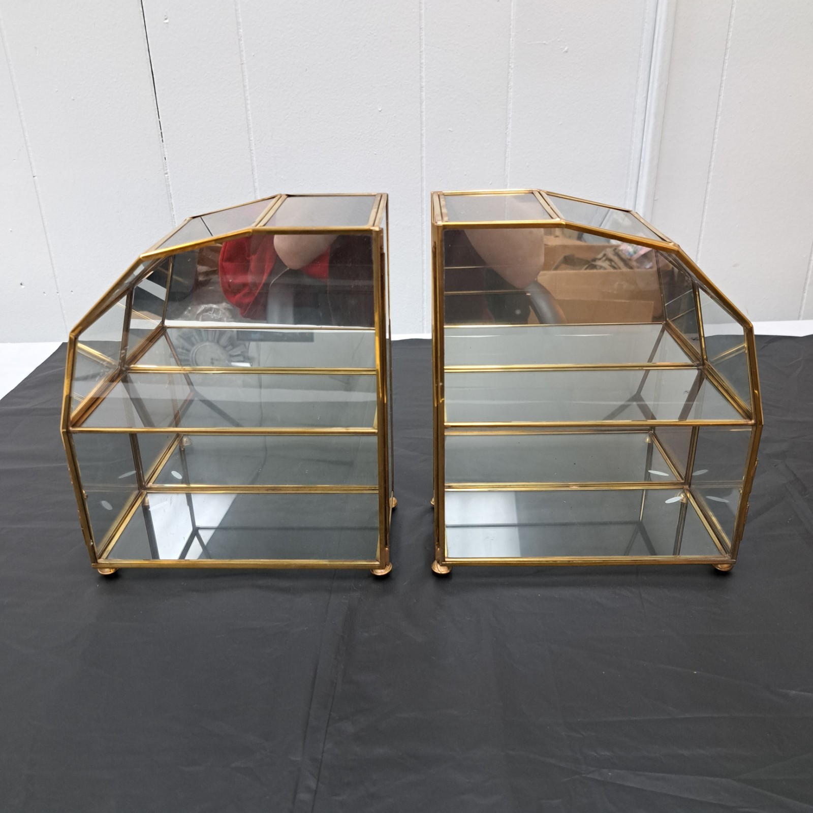 2 Vintage Glass Curio Cabinet Display Mirror Hanging or Table Top New W/Box