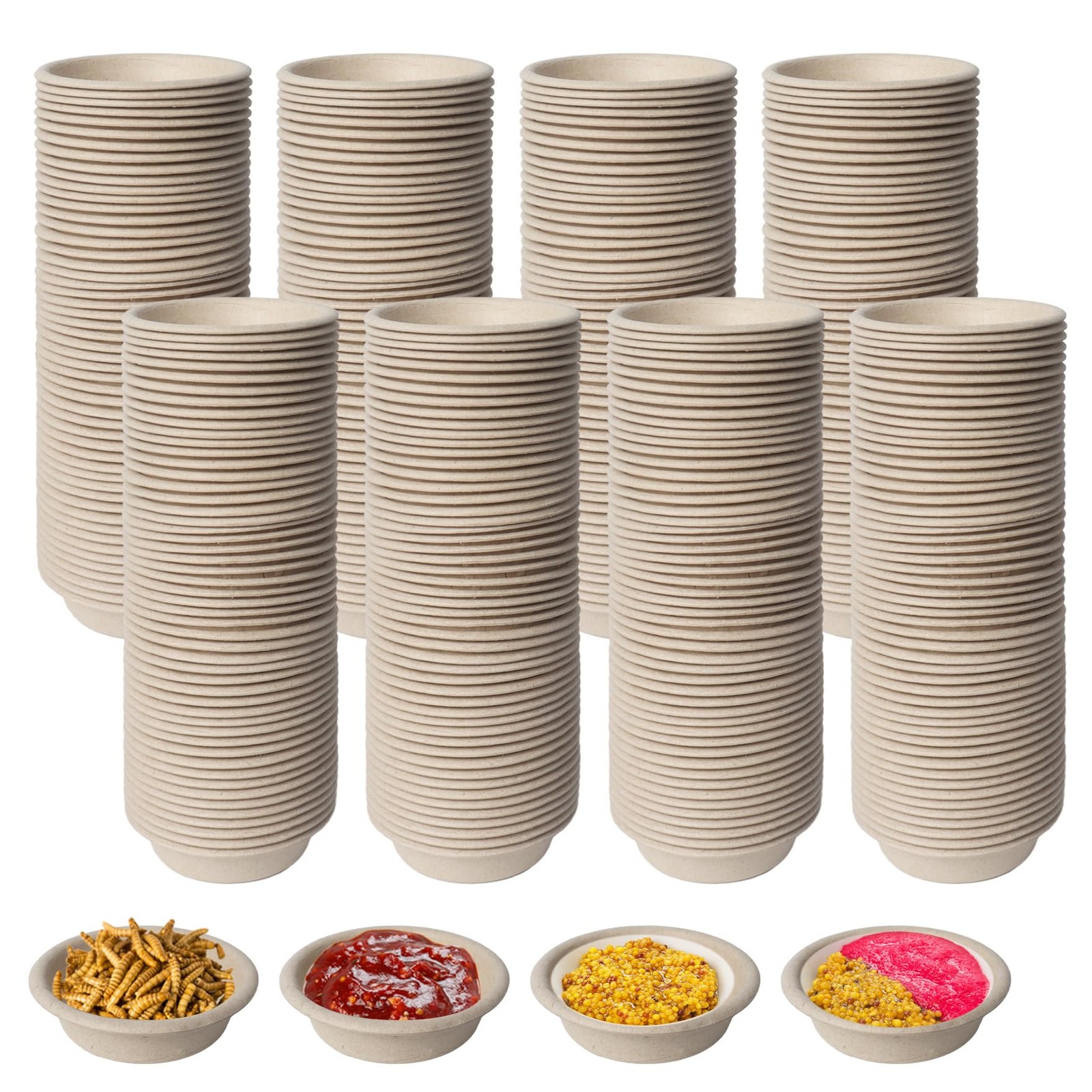 Klmnop 300 Pack 1oz Paper Gecko Food Cups, Reptile Feeding Dish, Natural 