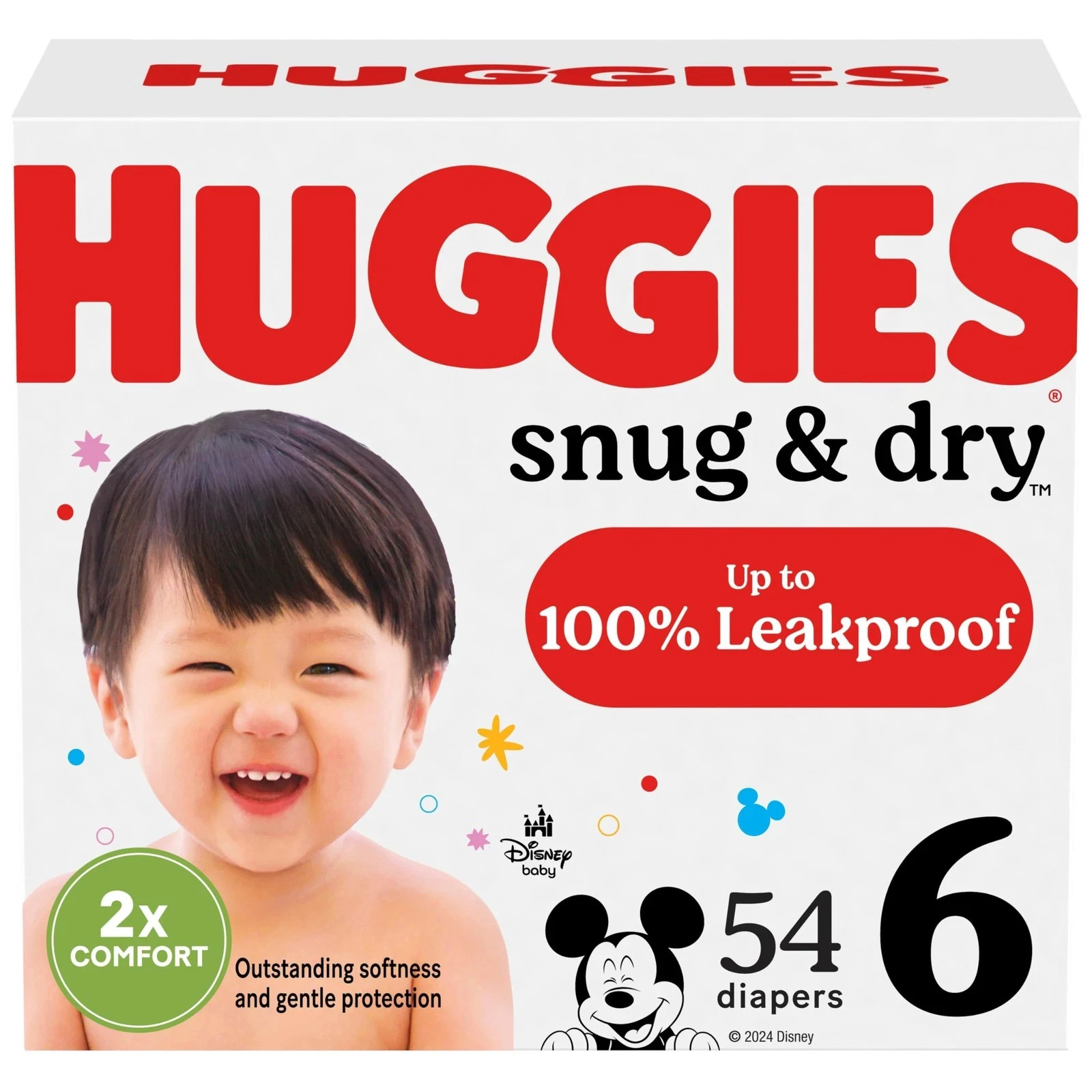 54 Count Huggies Size 6 Diapers, Snug & Dry Baby Diapers, Size 6 (35+ lbs)