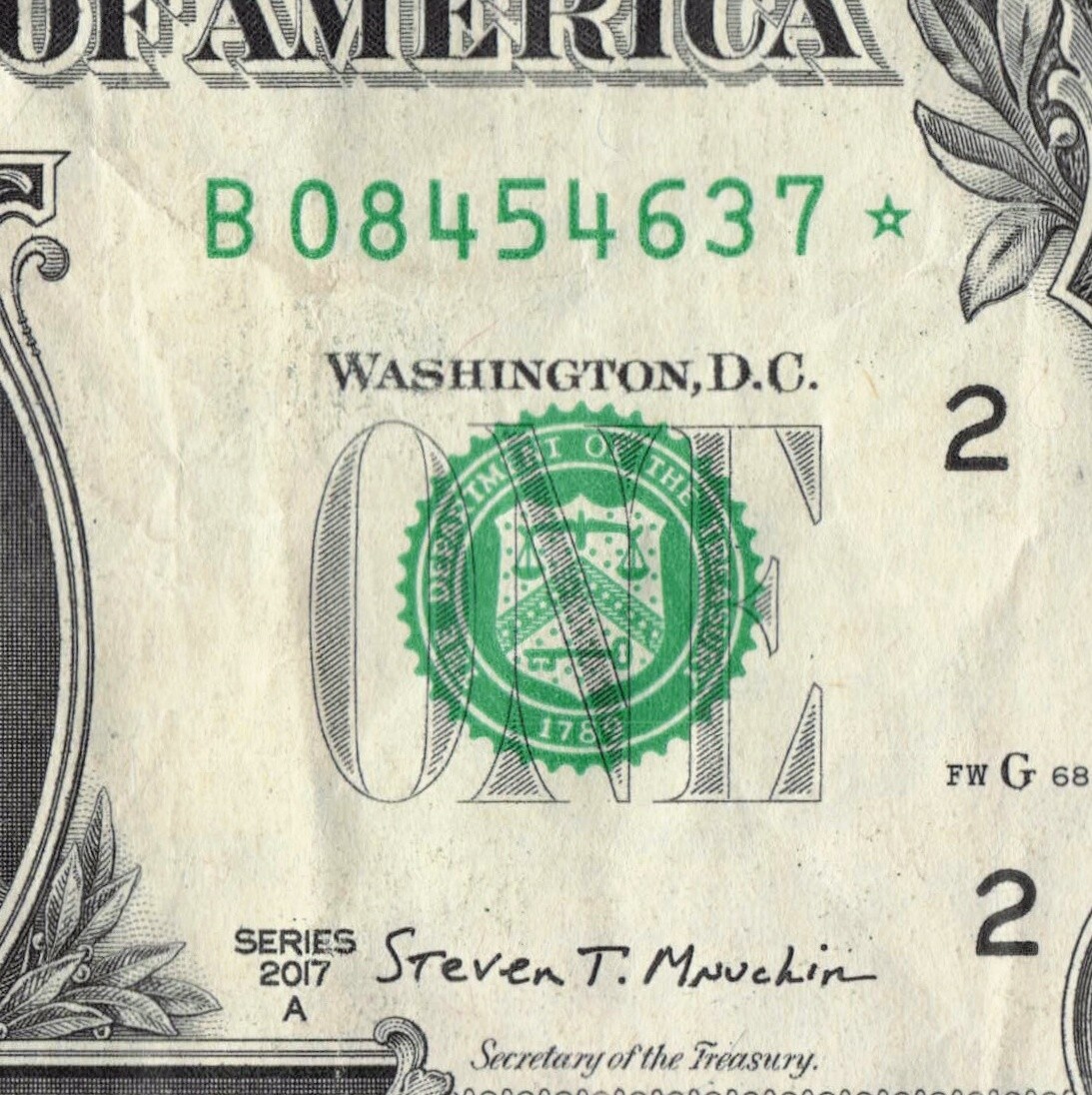 Series 2017A Star Note B New York 3.2M Pack Run FW $1 Dollar Bill B08454637*