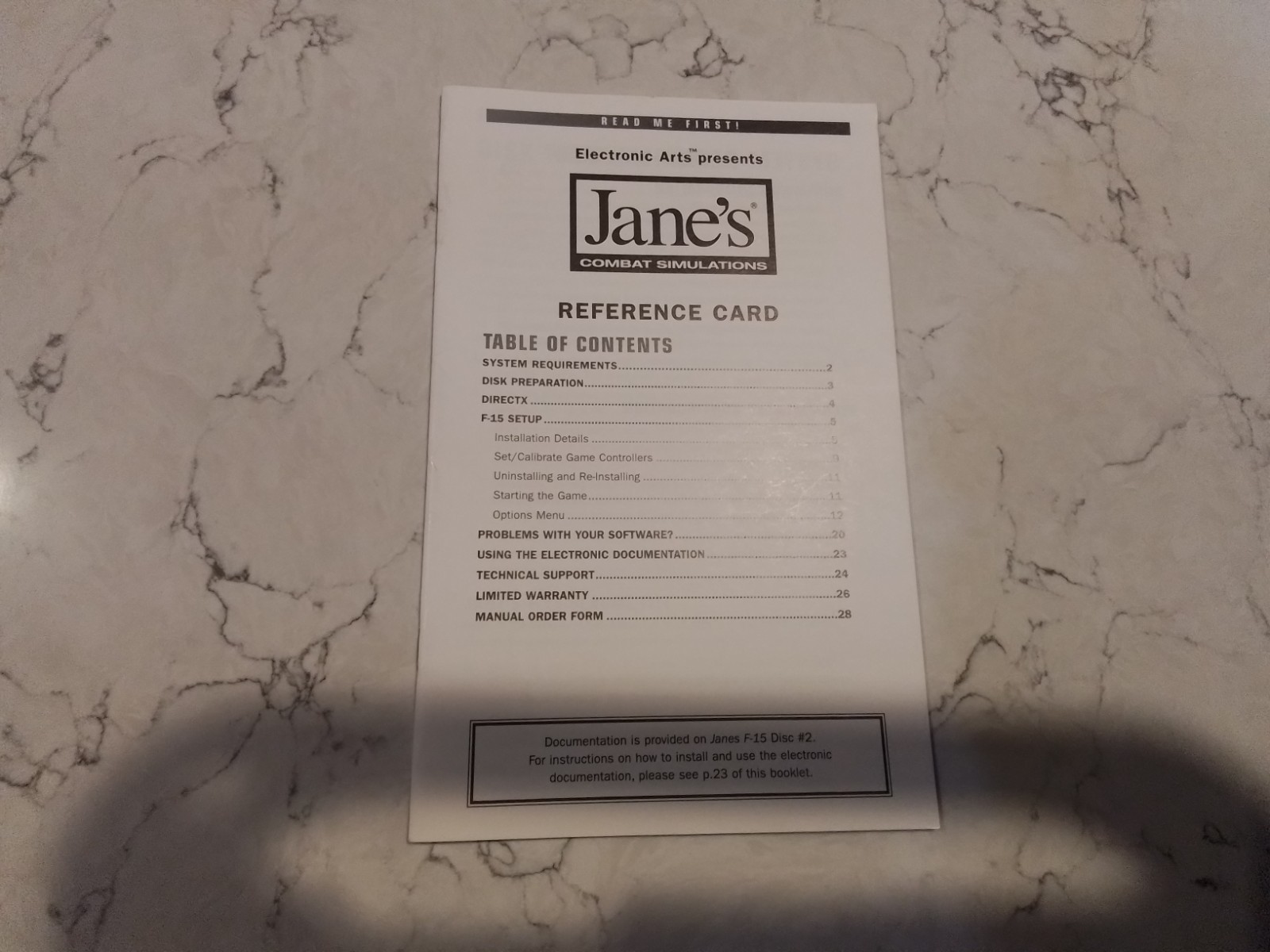 Janes Combat Simulations: F-15 Reference Card Only No Game
