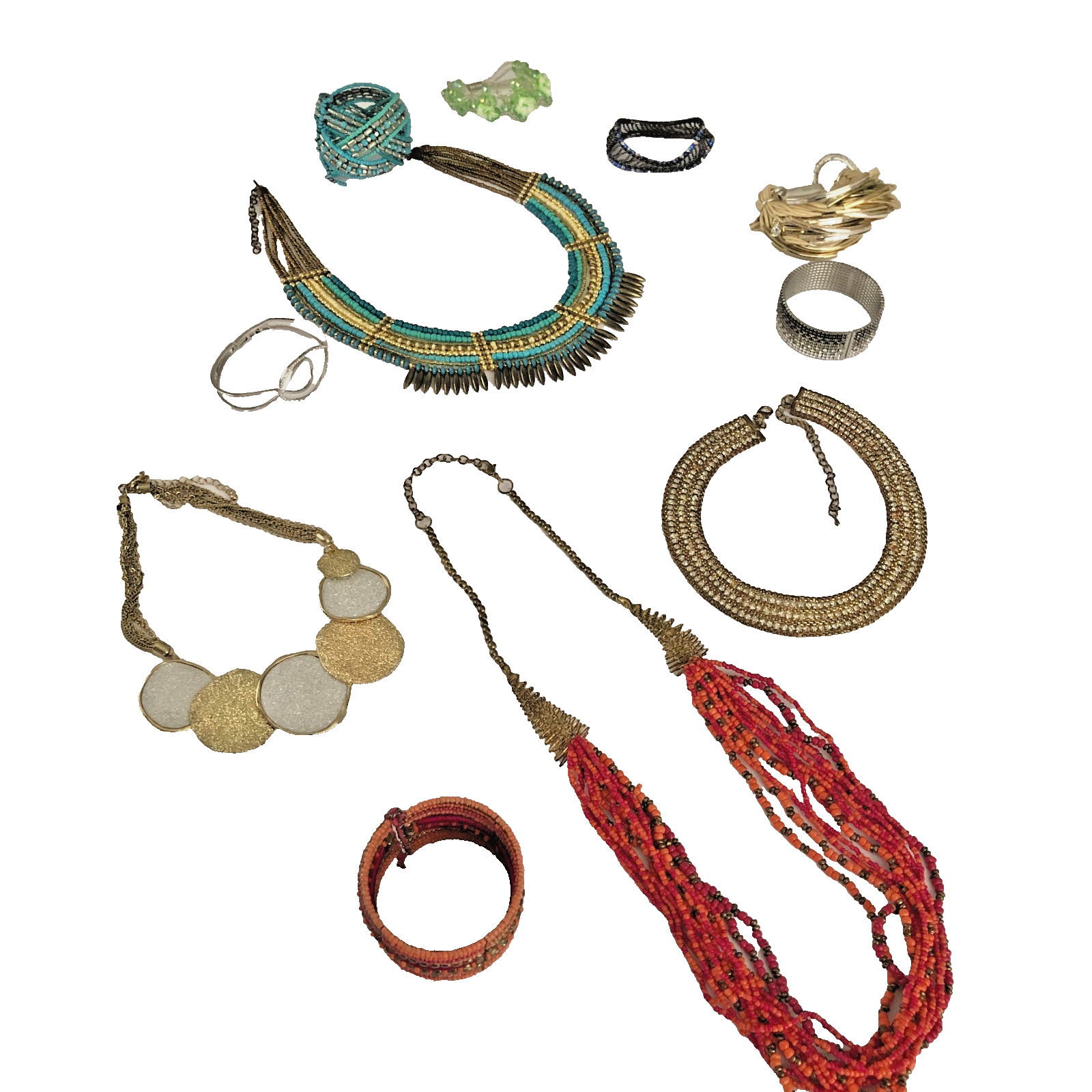 Vintage Multicolor Jewelry Lot Statement Necklaces Bracelets Beaded Rhinestone