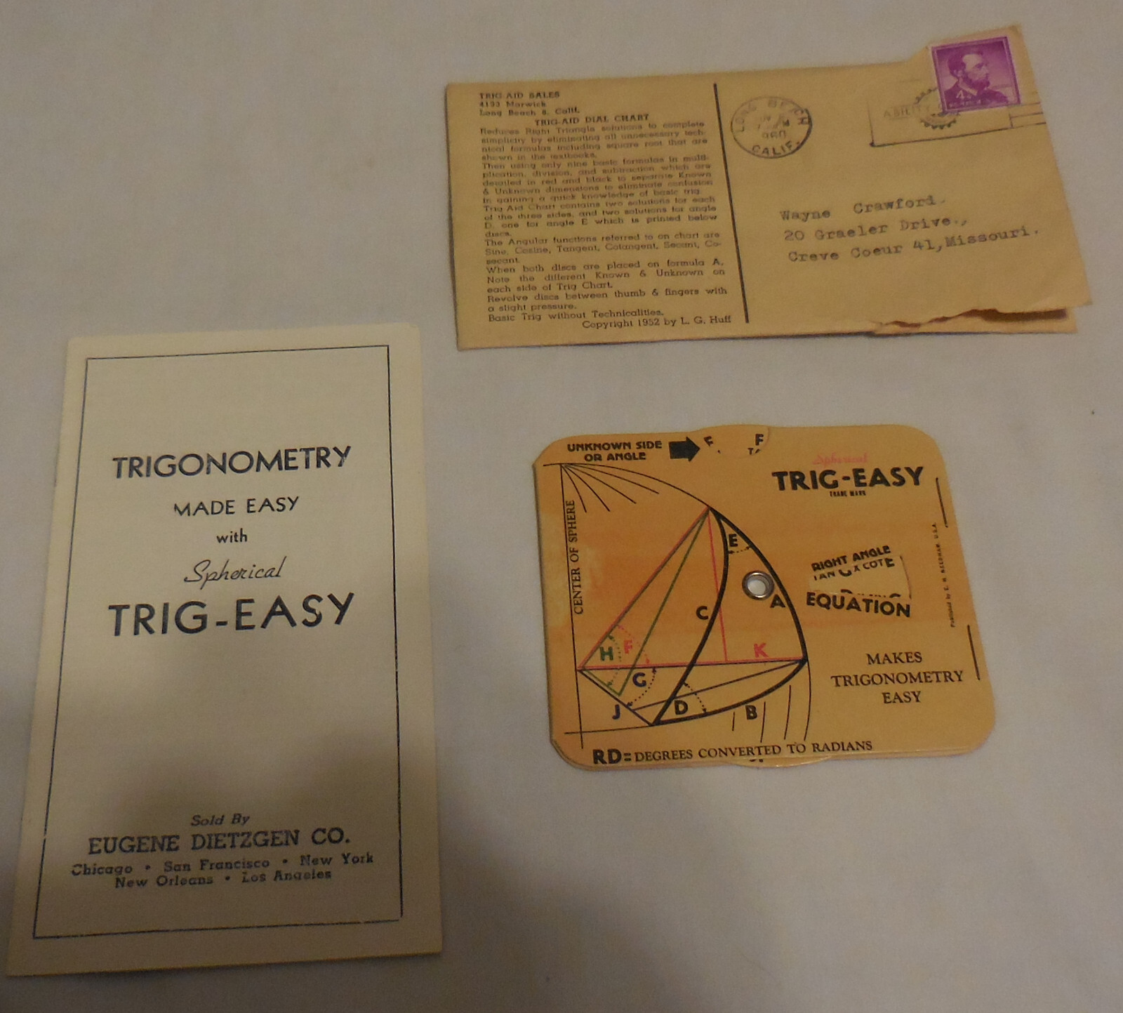 1943  Compound Trig Easy Eugene Dietzgen Co envelope booklet VTG trigonometry
