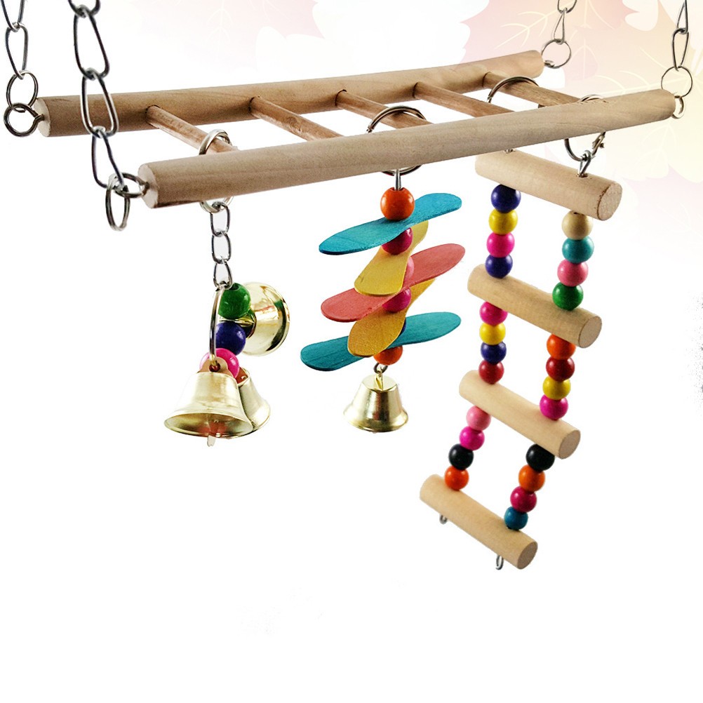  1pc Wooden Stair Swing Stand Creative Colorful Wall Decoration for Pet Parrot