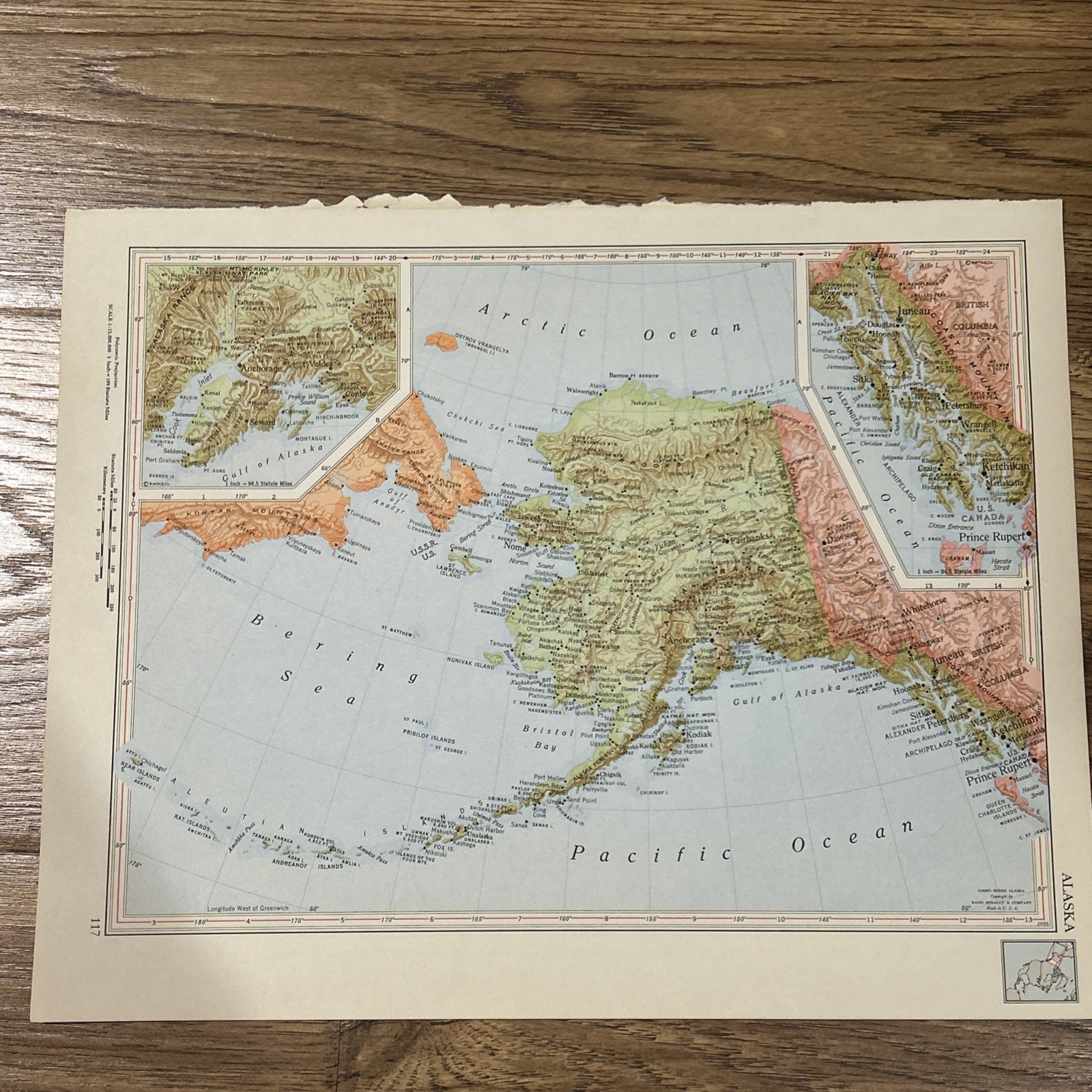 Antique 1956 Map Of Alaska 14”x11”