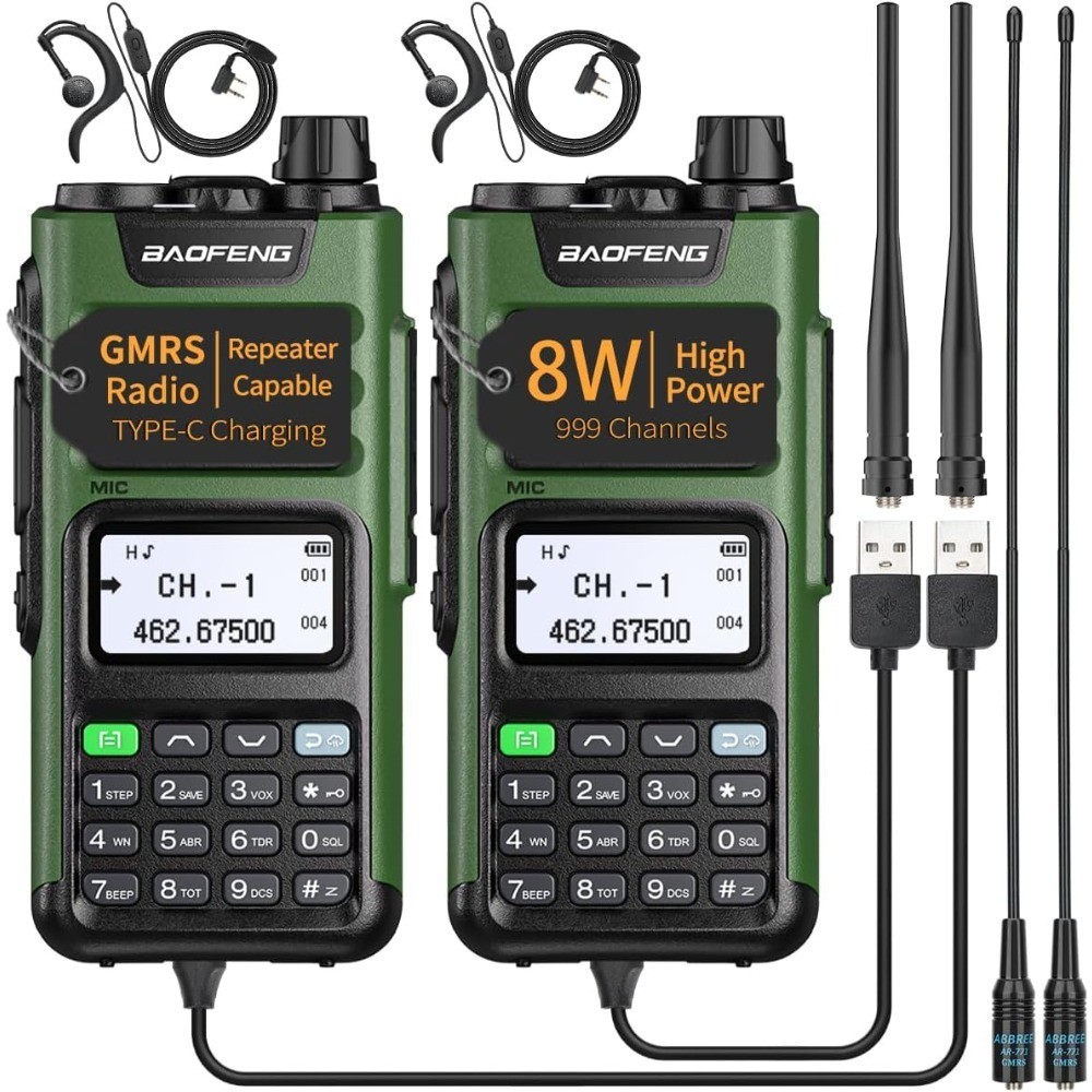 GMRS Radio 8W Long Range Handheld Two Way Radio Rechargeable Walkie Talkie with