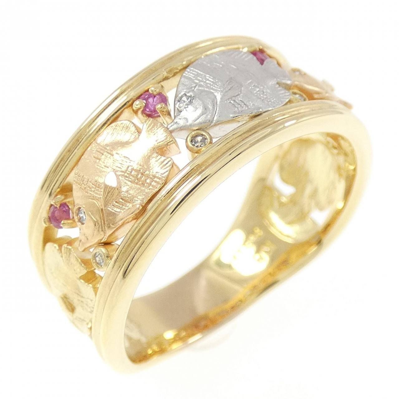 Authentic K18YG/PT900/K18PG Fish Ruby Ring 0.10CT #260-007-209-2958