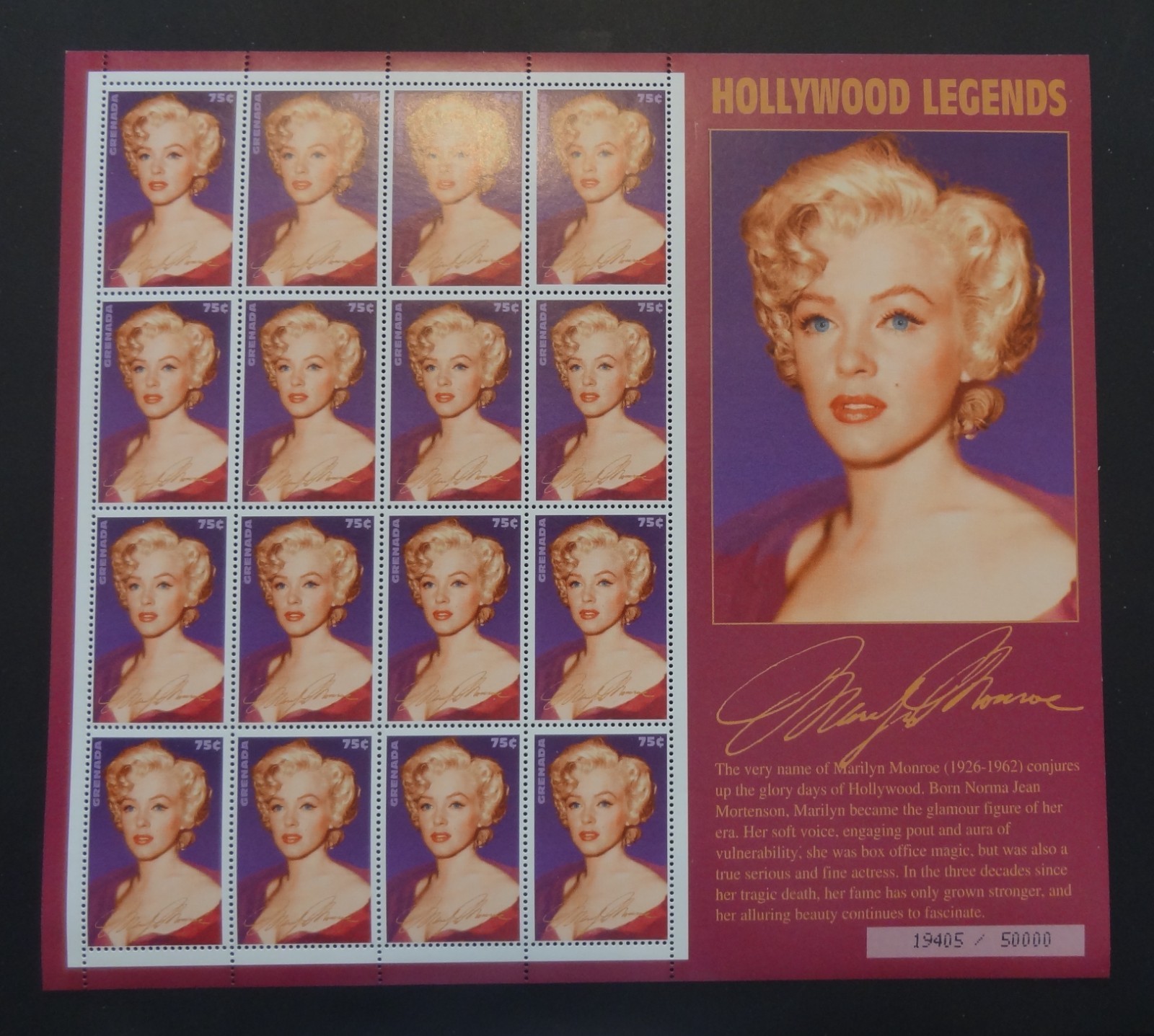 Grenada Marilyn Monroe Limited Edition #19405 of 50000, MNH/OG - 1995 (119)