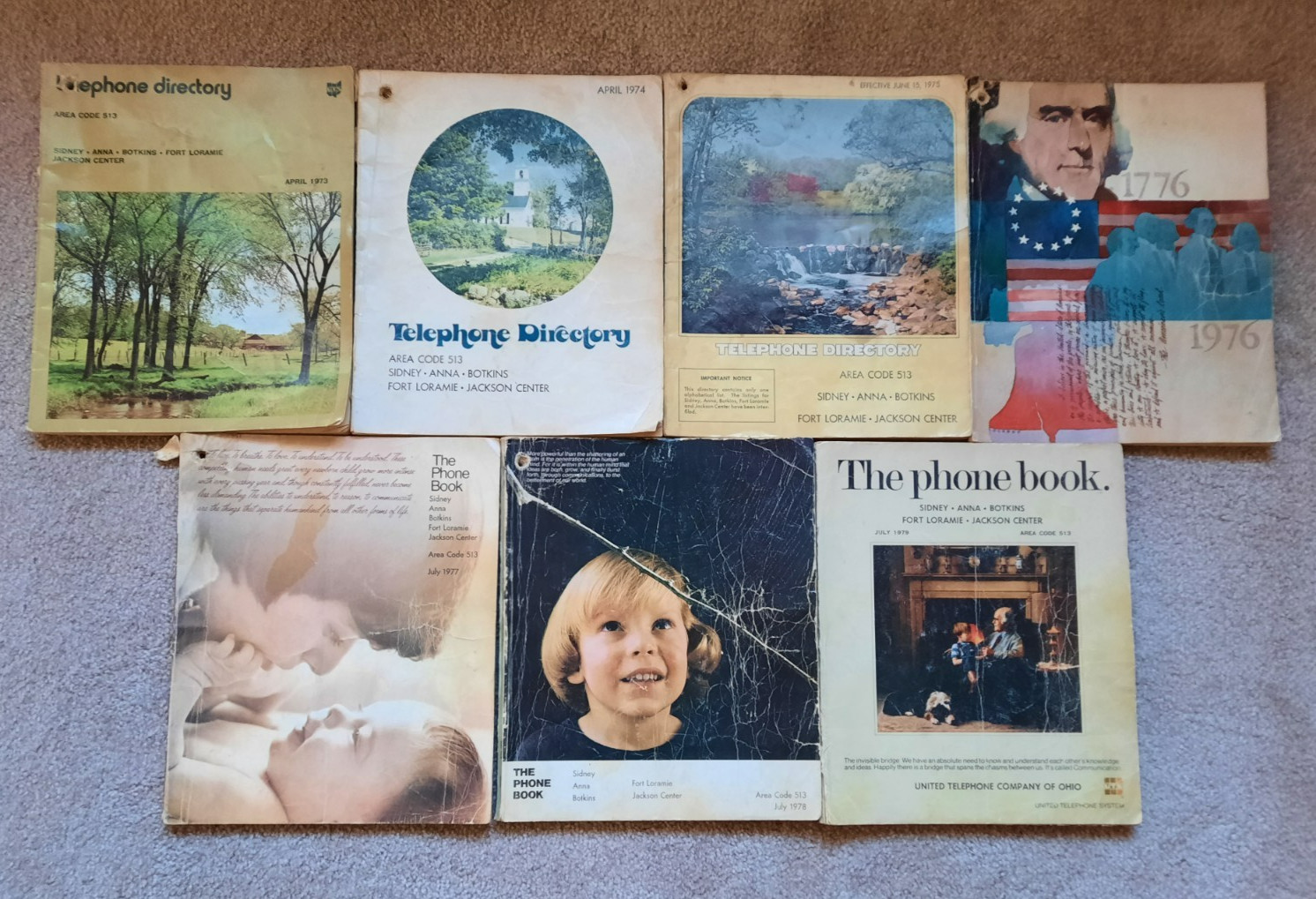Lot of 7  1973-79 Sidney+ Ohio Telephone Directory phone books history genealogy