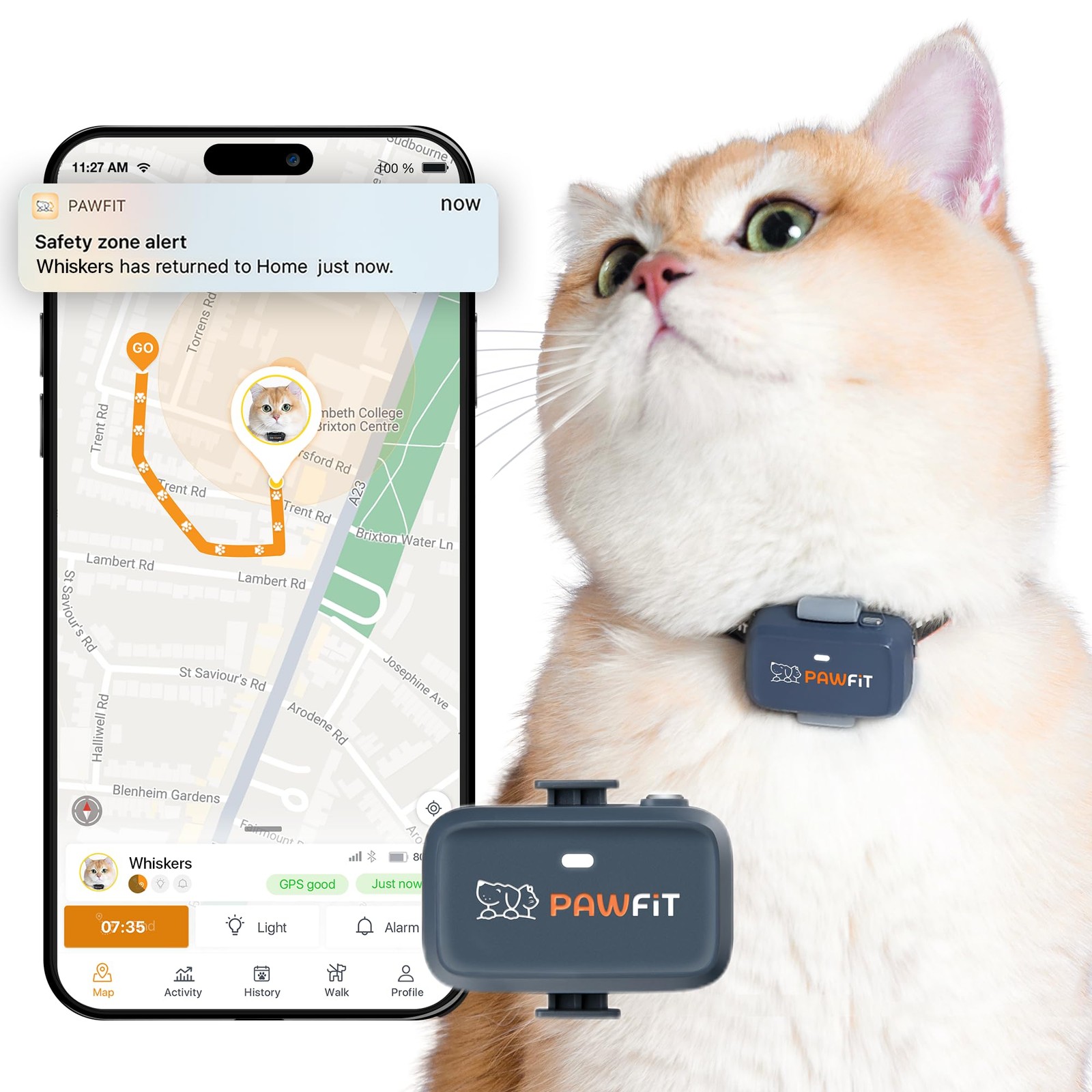 Pawfit Lite for Cats 4g GPS Tracker | Ultra-Small ( 18g) Design | Real-Time T...