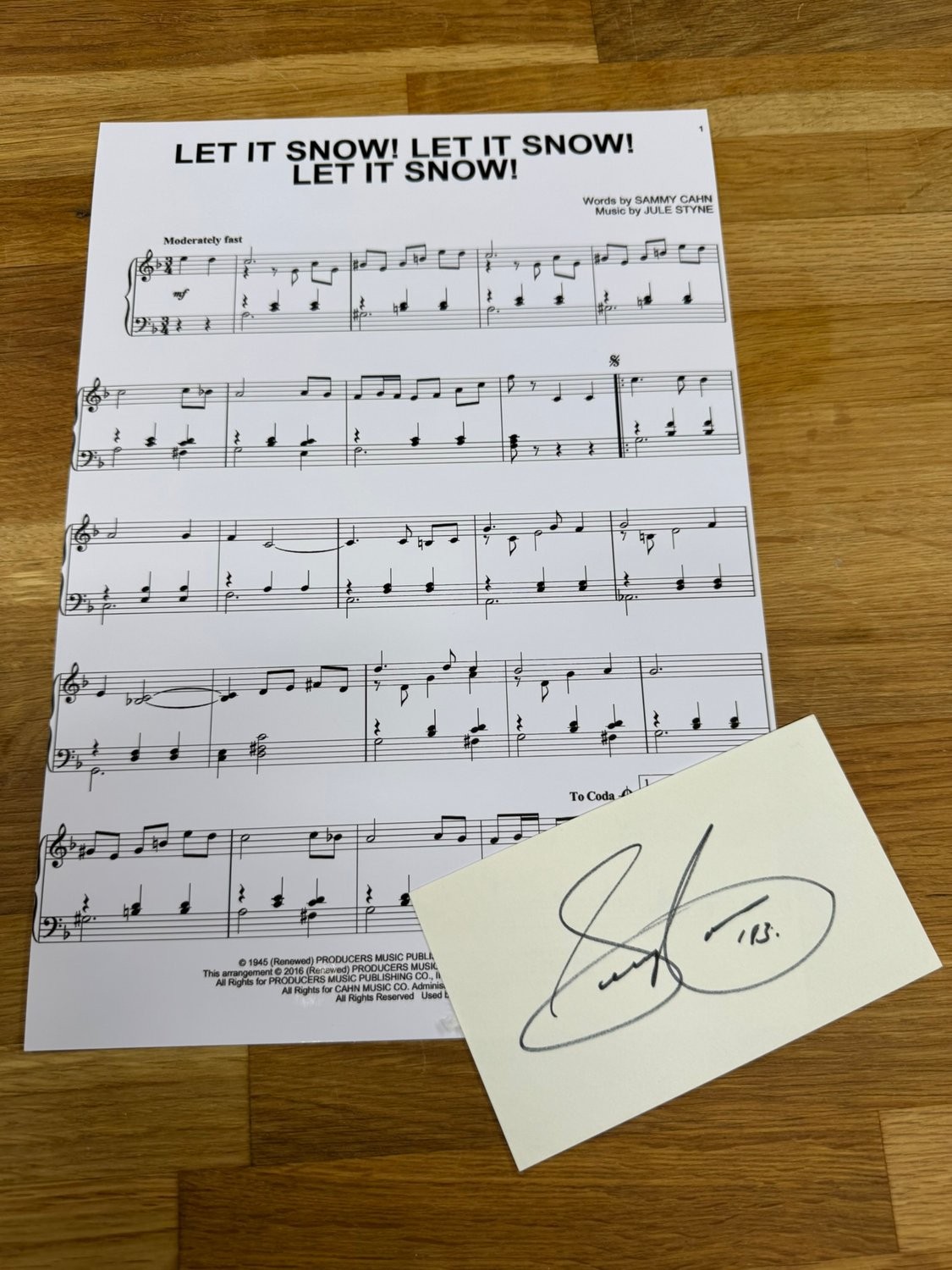 Sammy Cahn Oscar winning songwriter for Sinatra, genuine Autograph