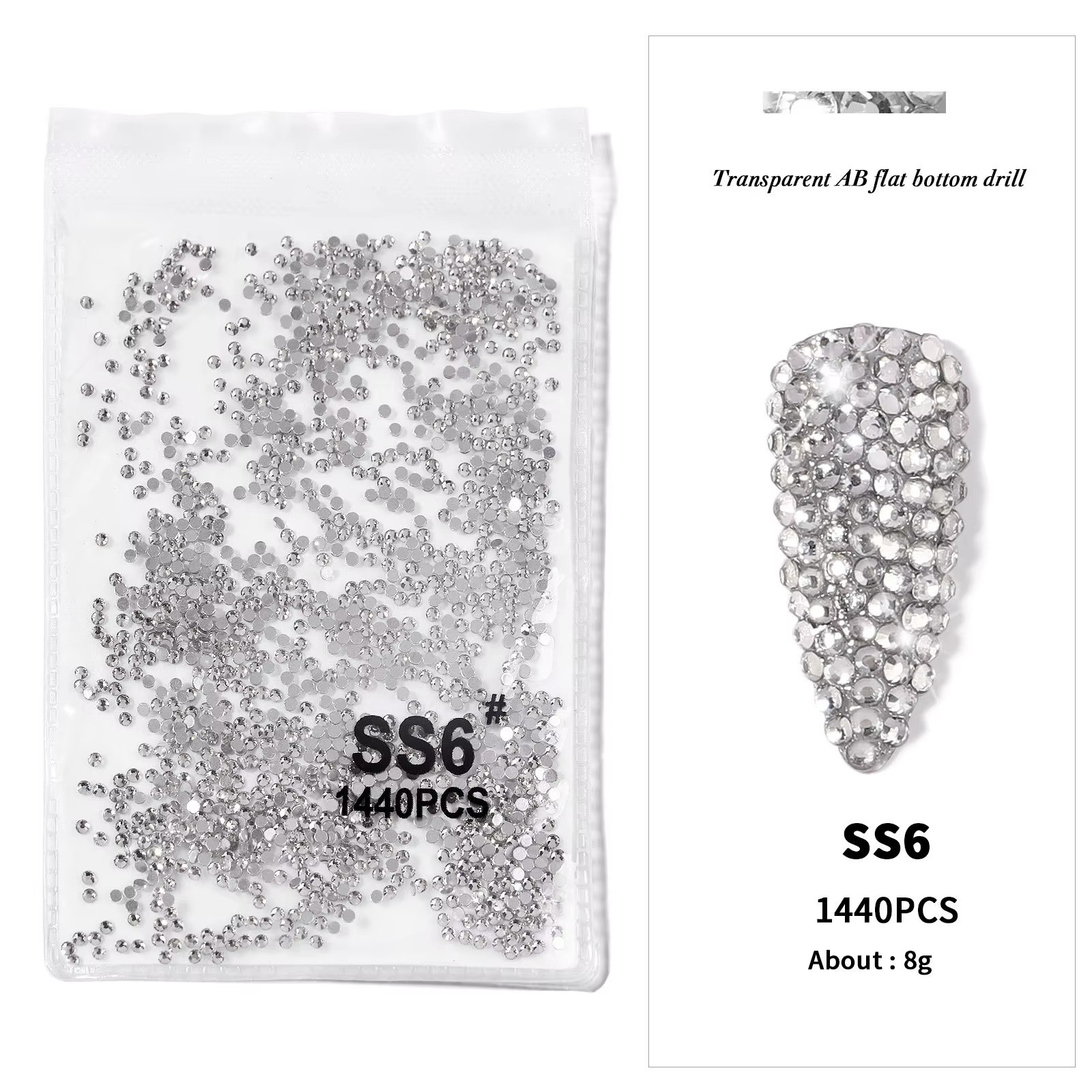 144/288 /1440Pcs SS3-SS50 Crystal AB Clear Nail Rhinestones Non Hotfix Flat Back