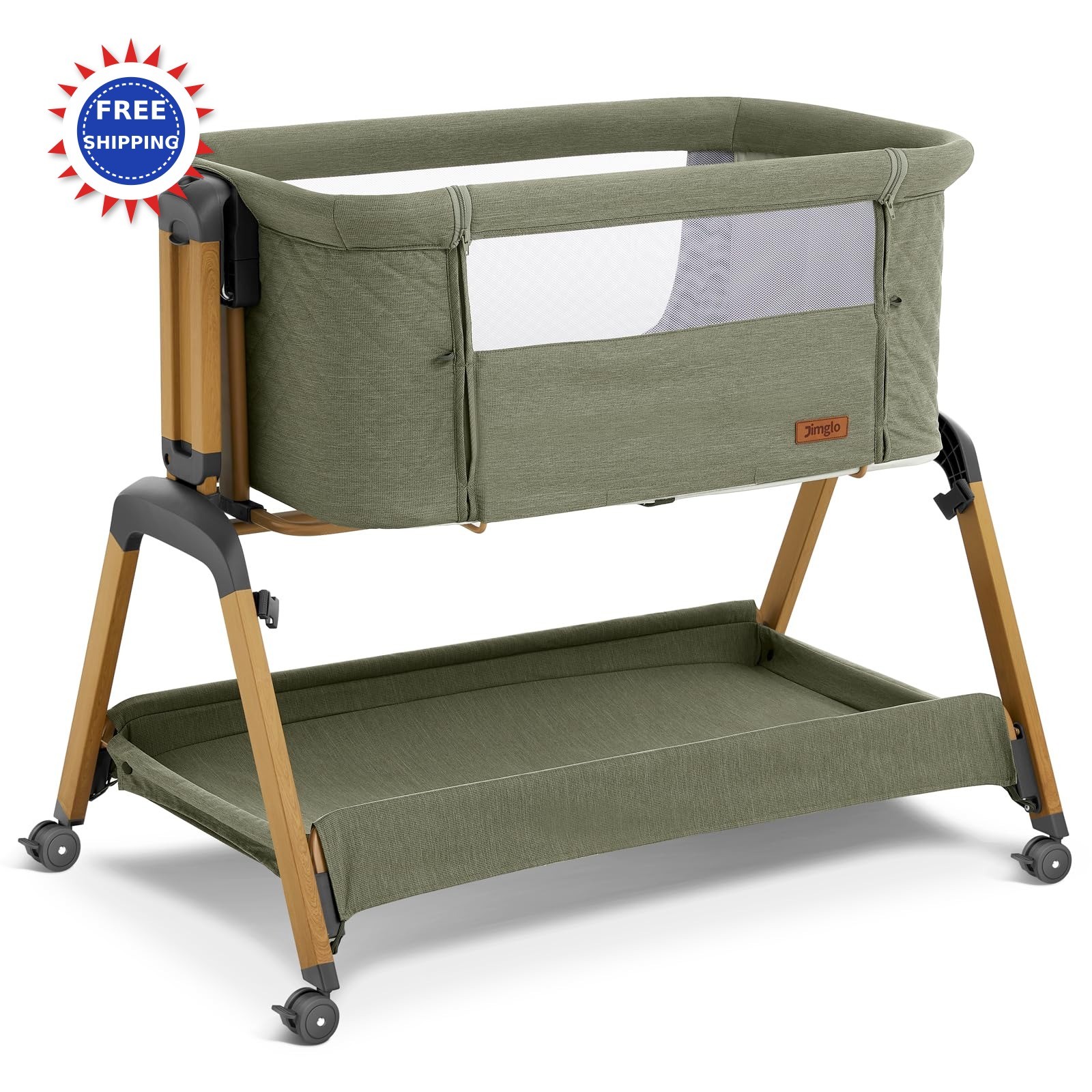 Crib 3 in 1 Baby Bassinet Rocking Bassinets Adjustable Height Portable Jimglo