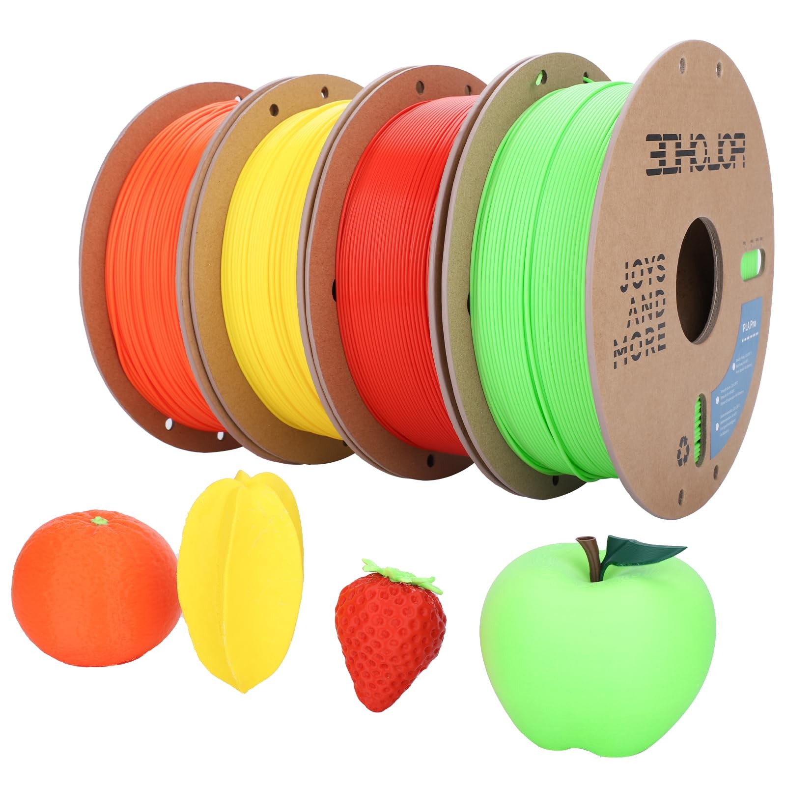 3DHoJor PLA Pro (Plus) Filament 1.75mm, 3D Pro-green+orange+yellow+red 