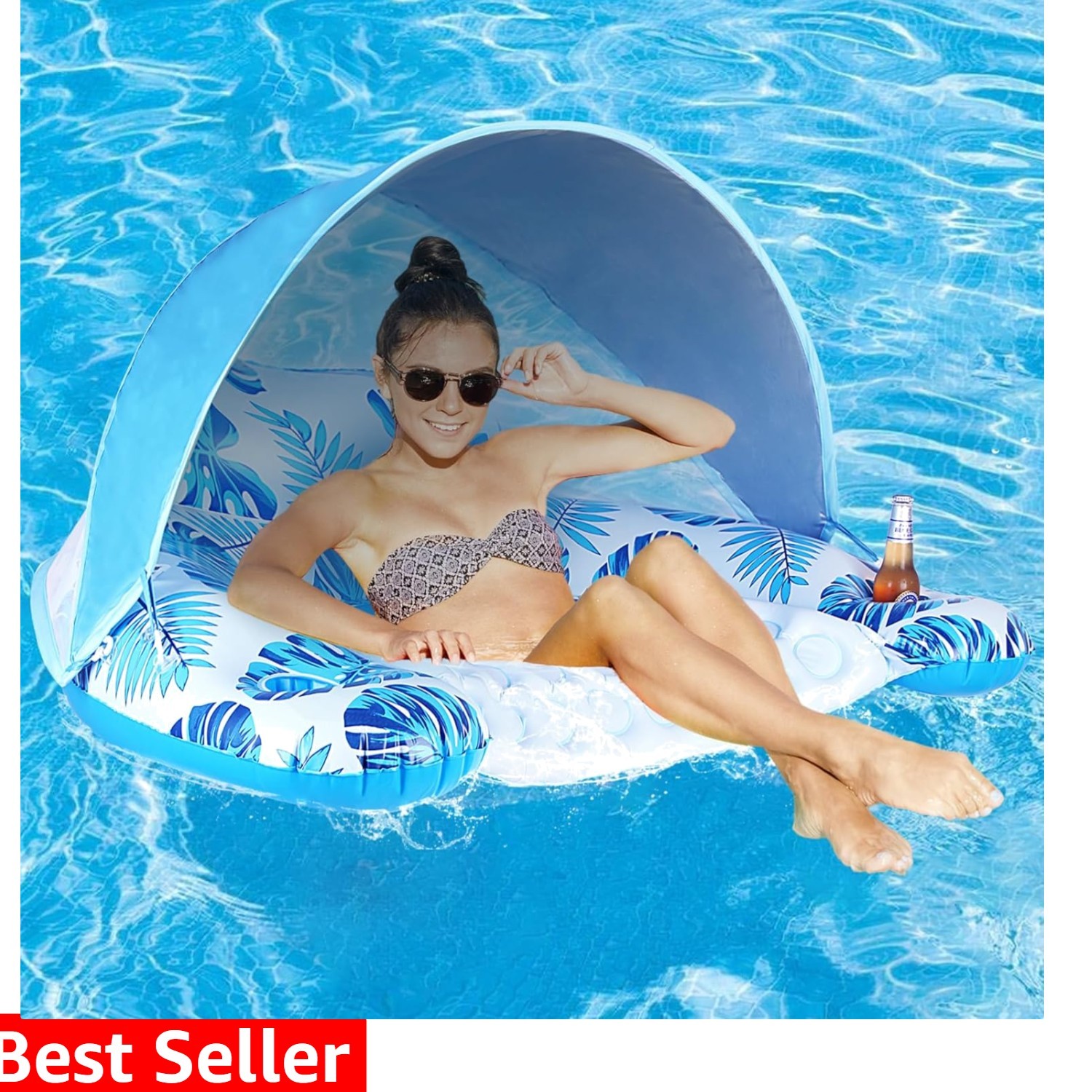Pool Float with Canopy, Cup Holder - XL Pool Chair Lounge Float with Adjustab...