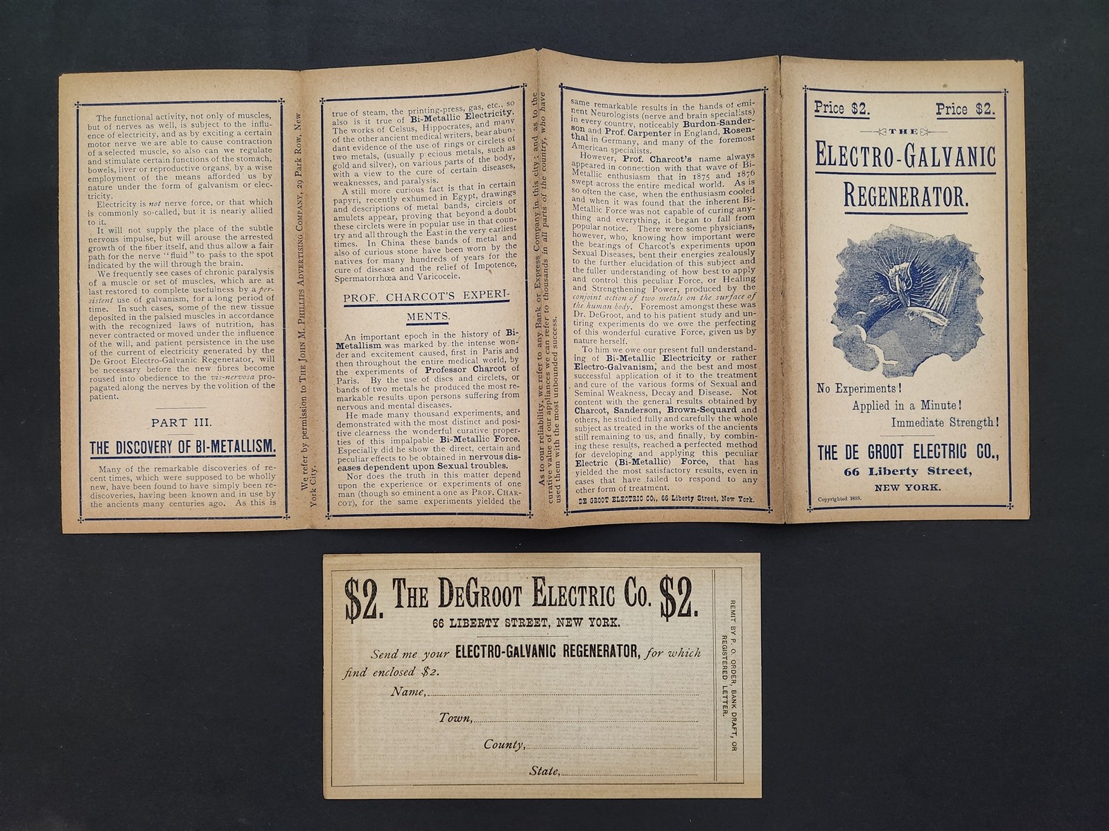 1890 antique DeGROOT ELECTRO-GALVANIC REGENERATOR 8pg PAMPHLET quack medicine AD