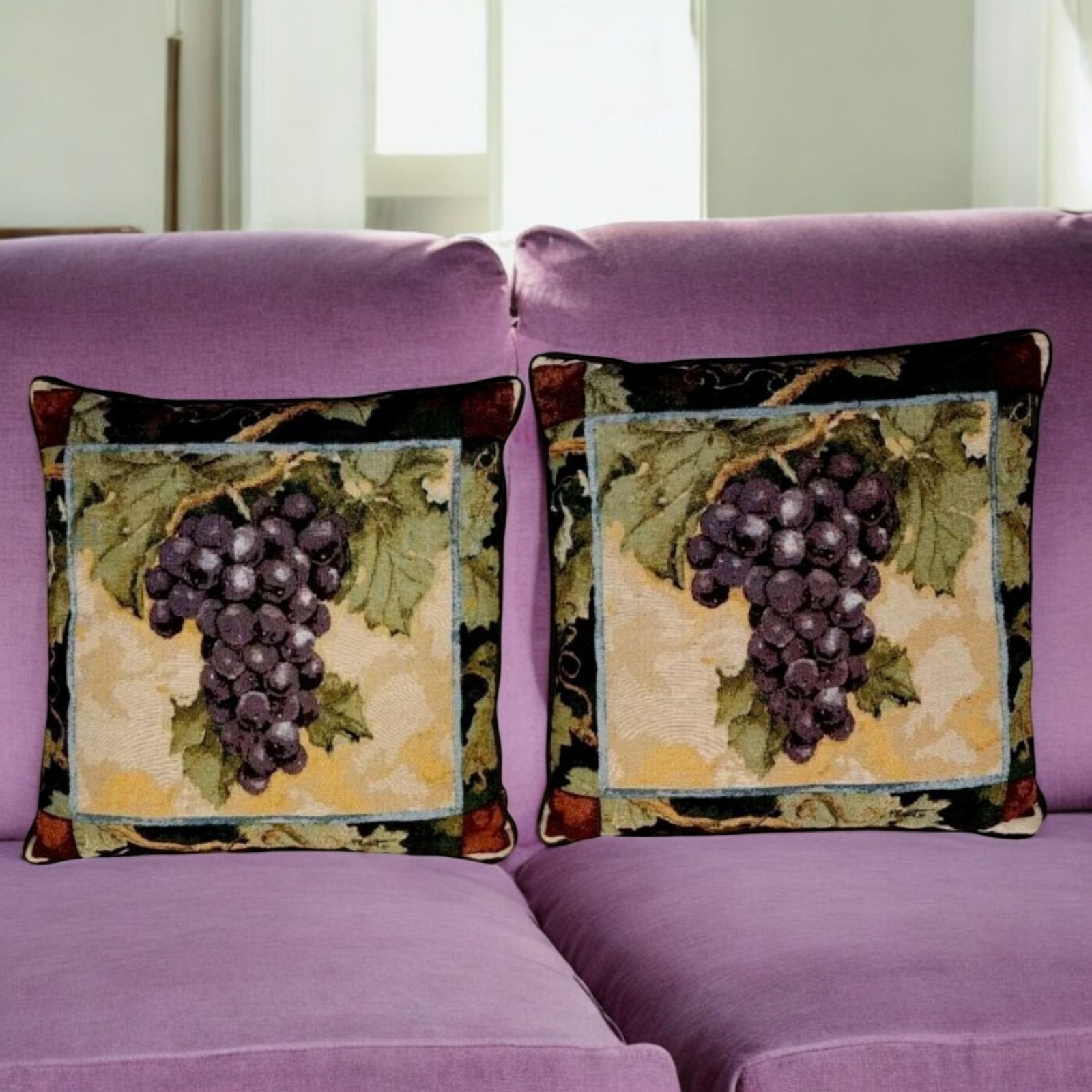 Tapestry Pillow Set Grapes Harvest Renaissance Woven Jacquard Wine Decor