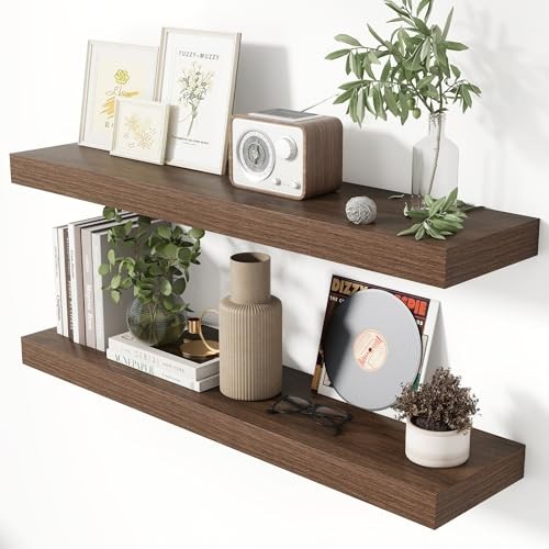  36 Inch Floating Shelves for Wall 8 Inch Deep Walnut Shelves Set of 2,Wall 