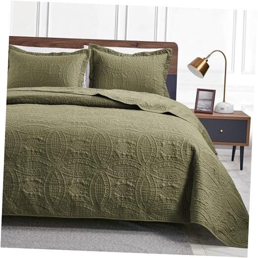  Quilts for Queen Bed Green Bedspreads Full/Queen (90"x96") Coin Pattern Green