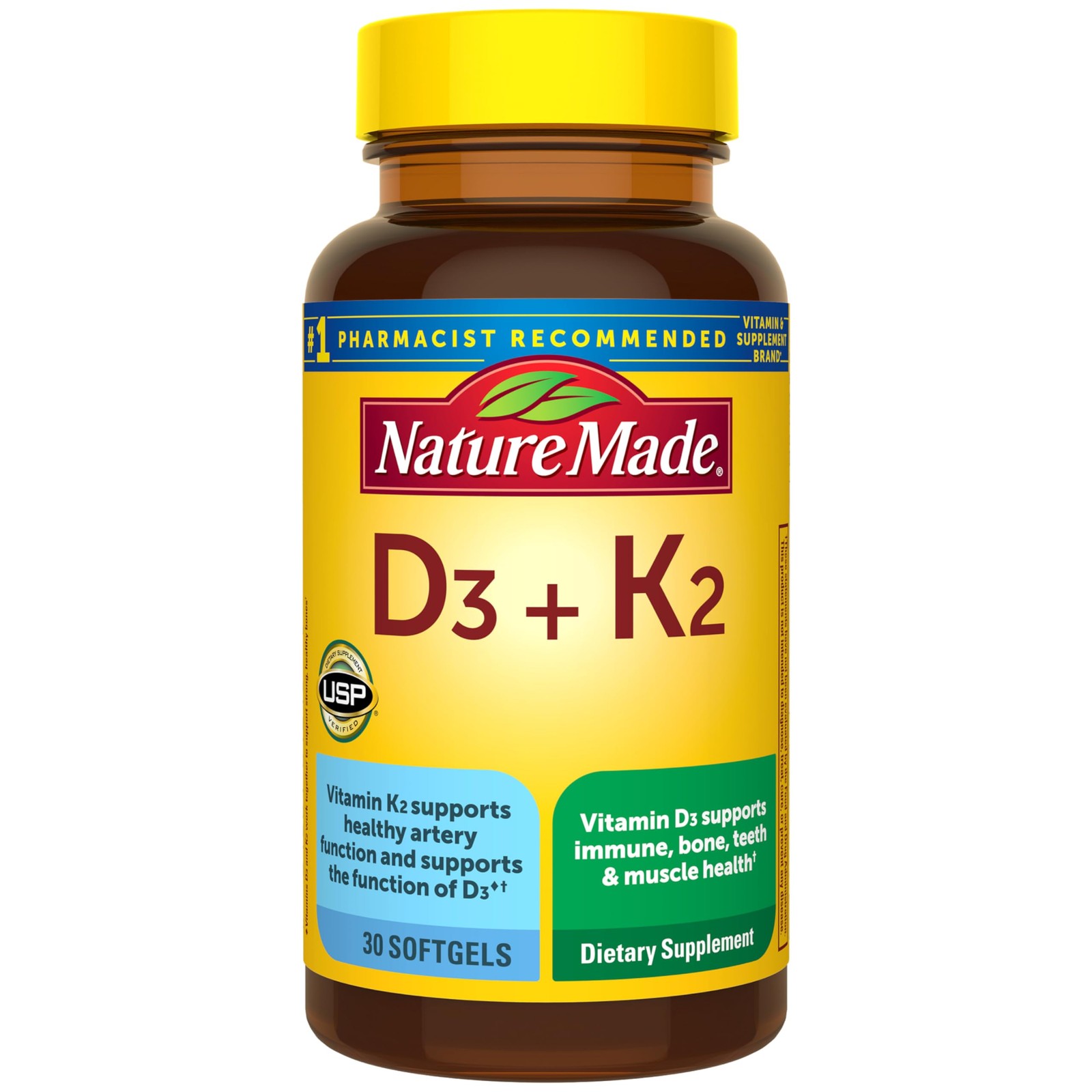 Nature Made Vitamin D3 K2 Supplement, 5000 IU (125 mcg) 30 Count (Pack of 1) 