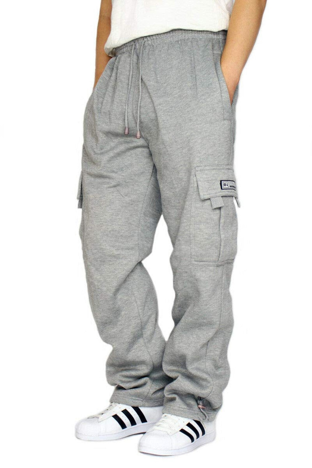 DREAM USA Men's Heavyweight Fleece Cargo Sweatpants Large Grey