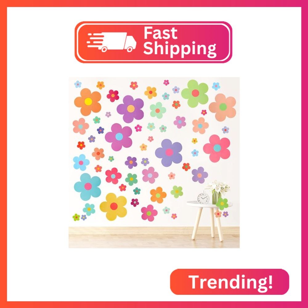 COMNICO 63pcs Cute Flowers Wall Sticker PVC Colorful Y2k Floral Wall Decor Vinyl