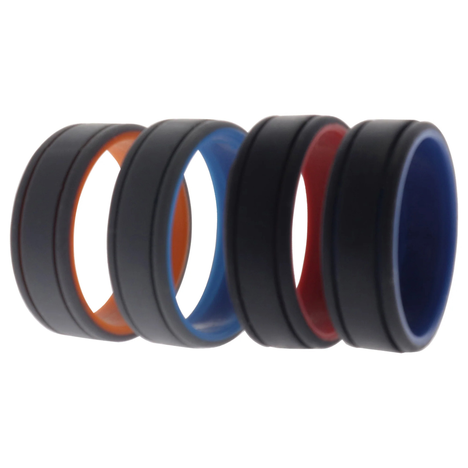 Silicone Wedding 2Layer Lines Ring Set - Grey-Black by ROQ for Men - 4 x 15 m...