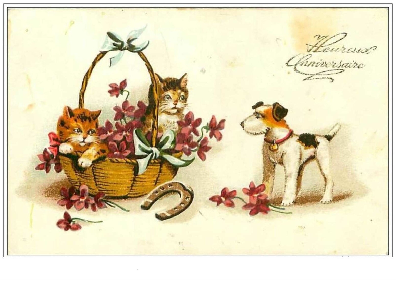 Cats No. 2148 Happy Birthday Kittens In A Basket And Dog