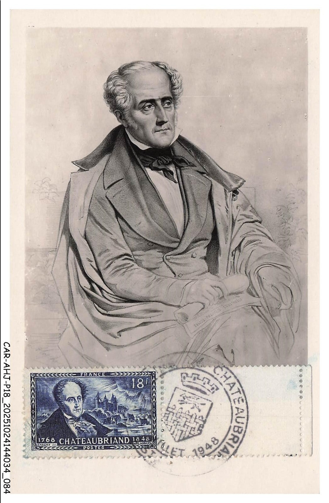 Car-AHJP18-0881-Maximun Card - Chateaubriand - Writer - 1948