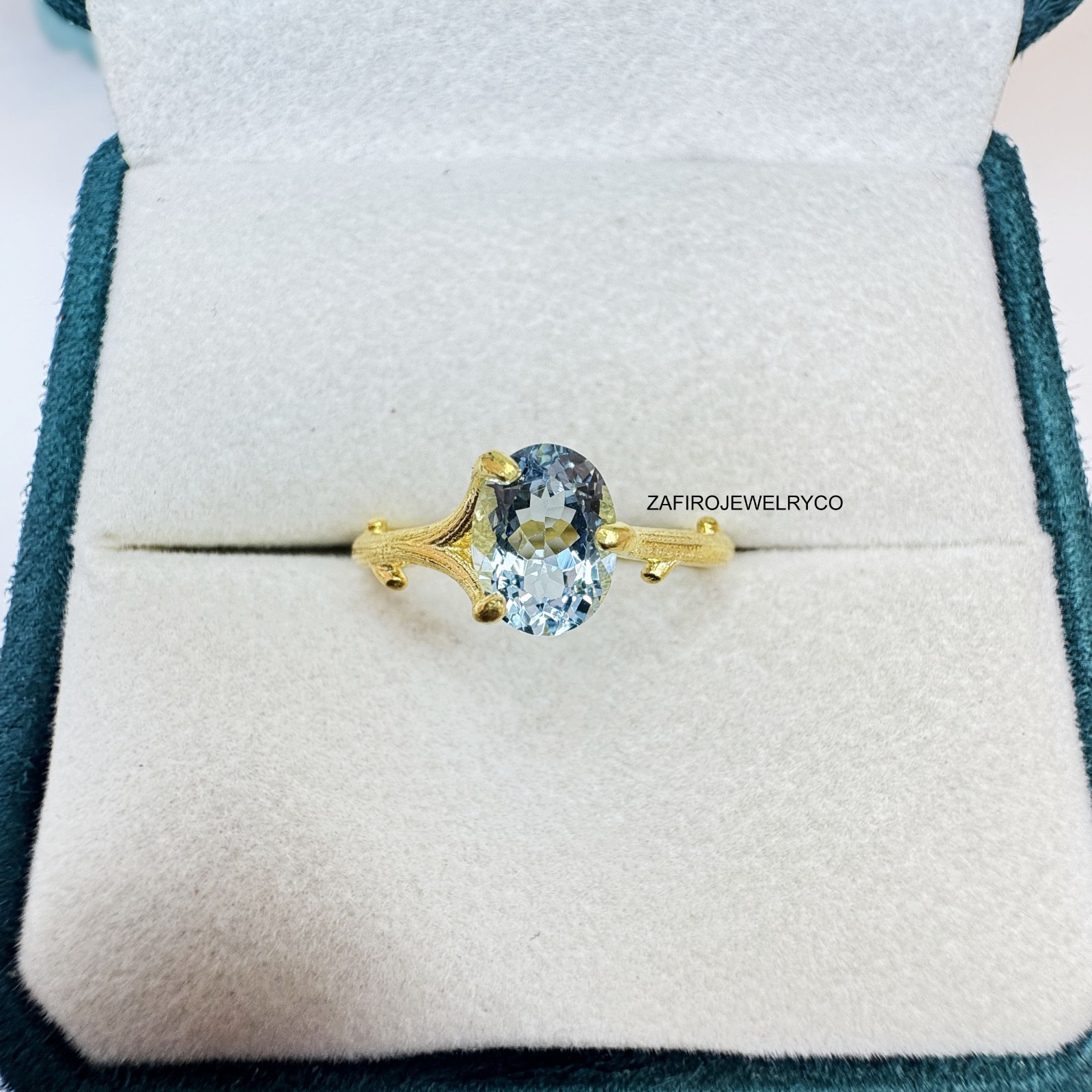 Blue Aquamarine Ring, 925 Sterling Silver, Solitaire Ring, March Birthstone