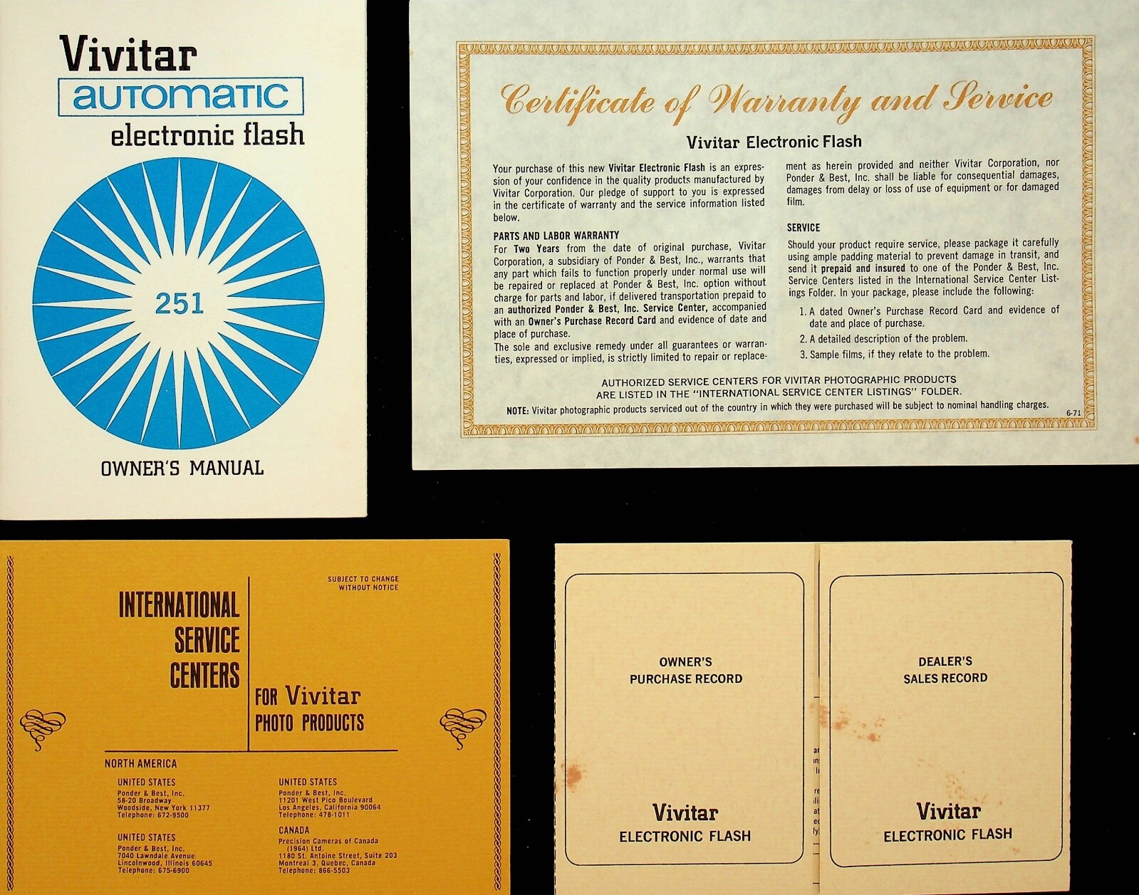 Vivitar Automatic Electronic Flash #251 Owner's Manual WITH EXTRAS - Z-31