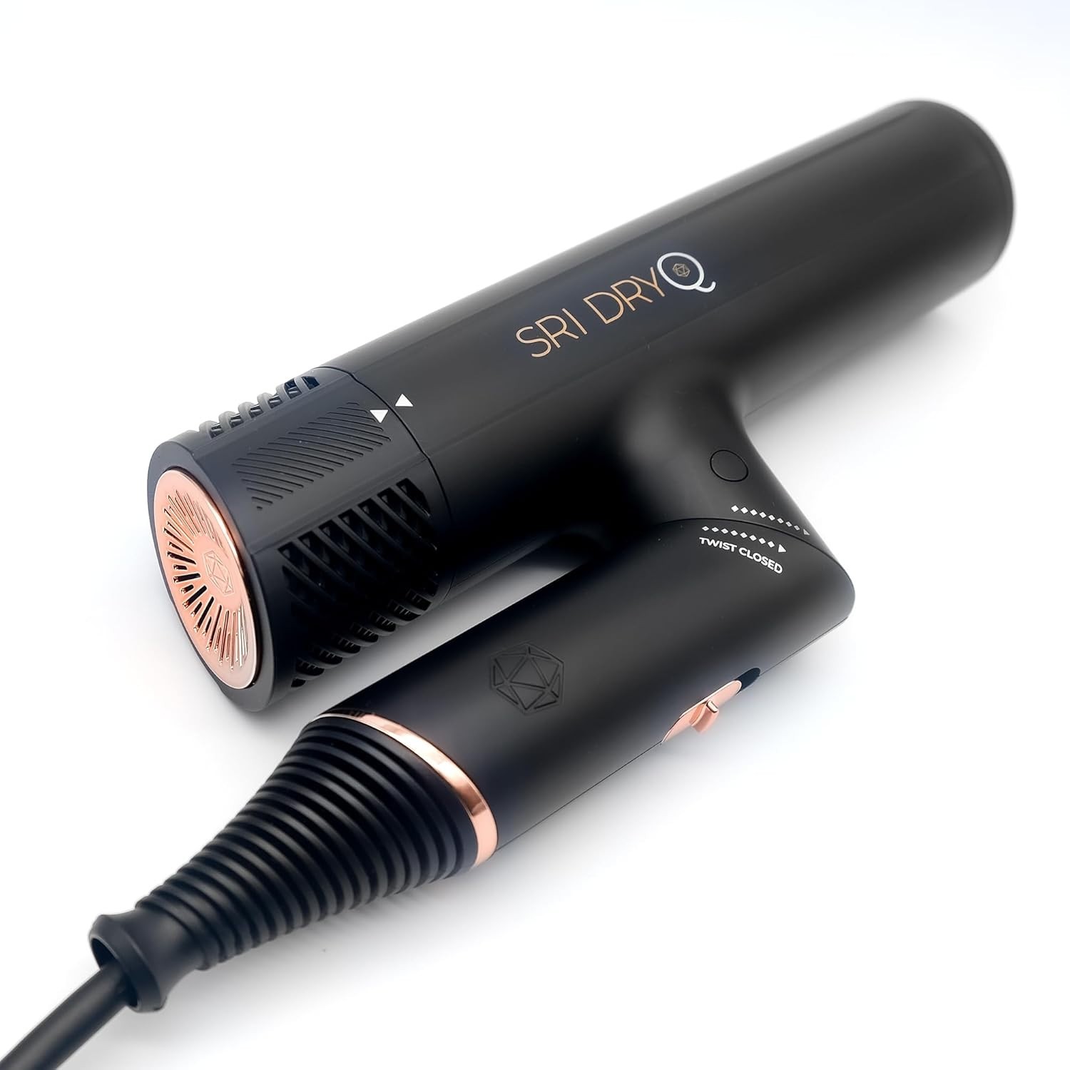 SRI Labs DryQ Smart Hair Dryer Infrared Ionic Foldable Black/Rose Gold- USED